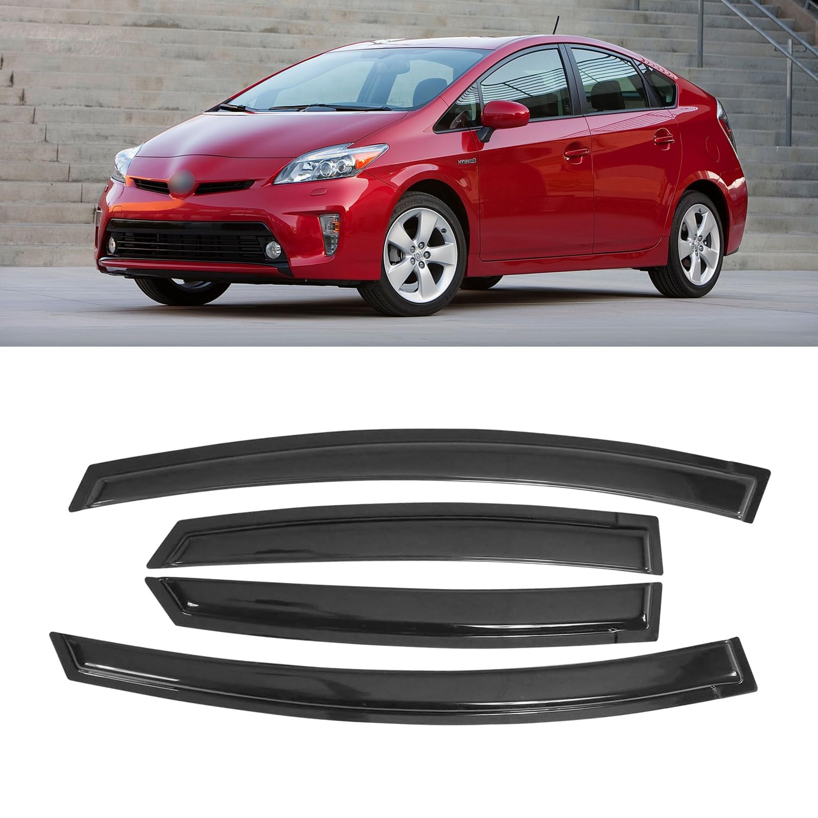 Window Visor For Toyota Prius 2010-2015, Out-Channel Rain Guards Shields Vent Deflector Shade Wind Dark Smoke 2011 2012 2013 201