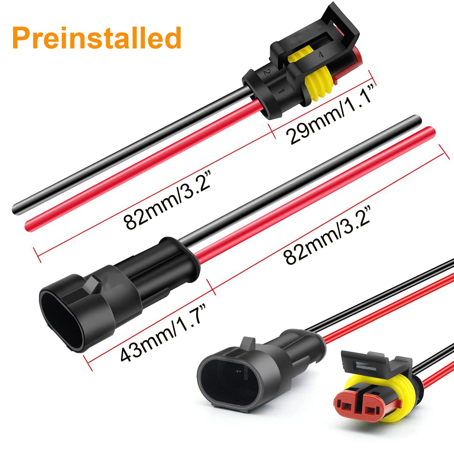 Twippo 18 Awg 2 Pin Waterproof Connector 2 Pin Automotive Electrical Connectors Quick Disconnect 2 Wire Connectors With 18 Gauge