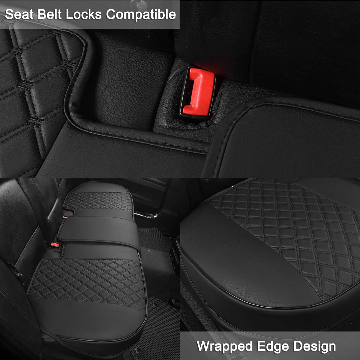 Black Panther Luxury Pu Leather Rear Car Seat Cover, Compatible With Compact,Small And Medium Vehicles, Adjustable Length 49-55'