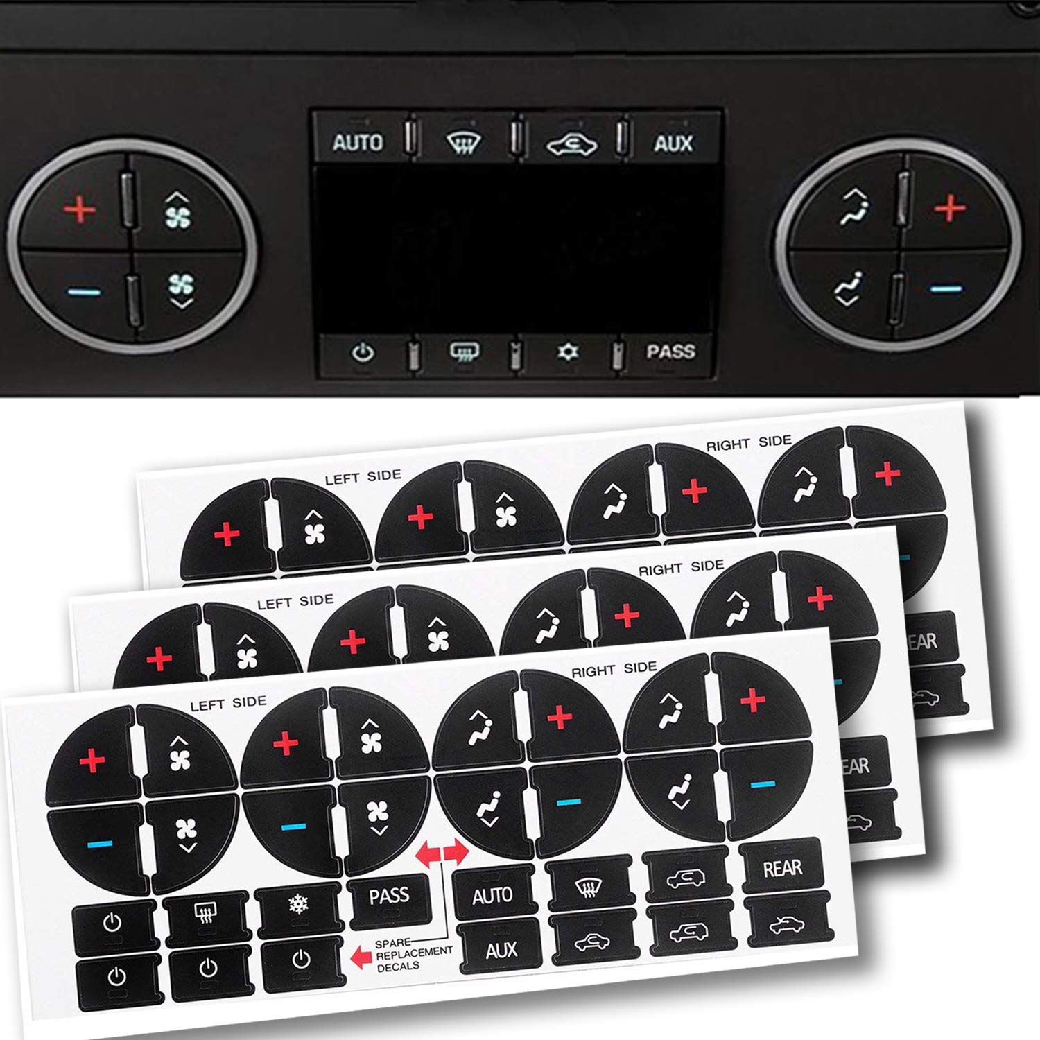 Traderplus 3 Pack Replacement Ac Dash Button Sticker Repair Kit Fit
