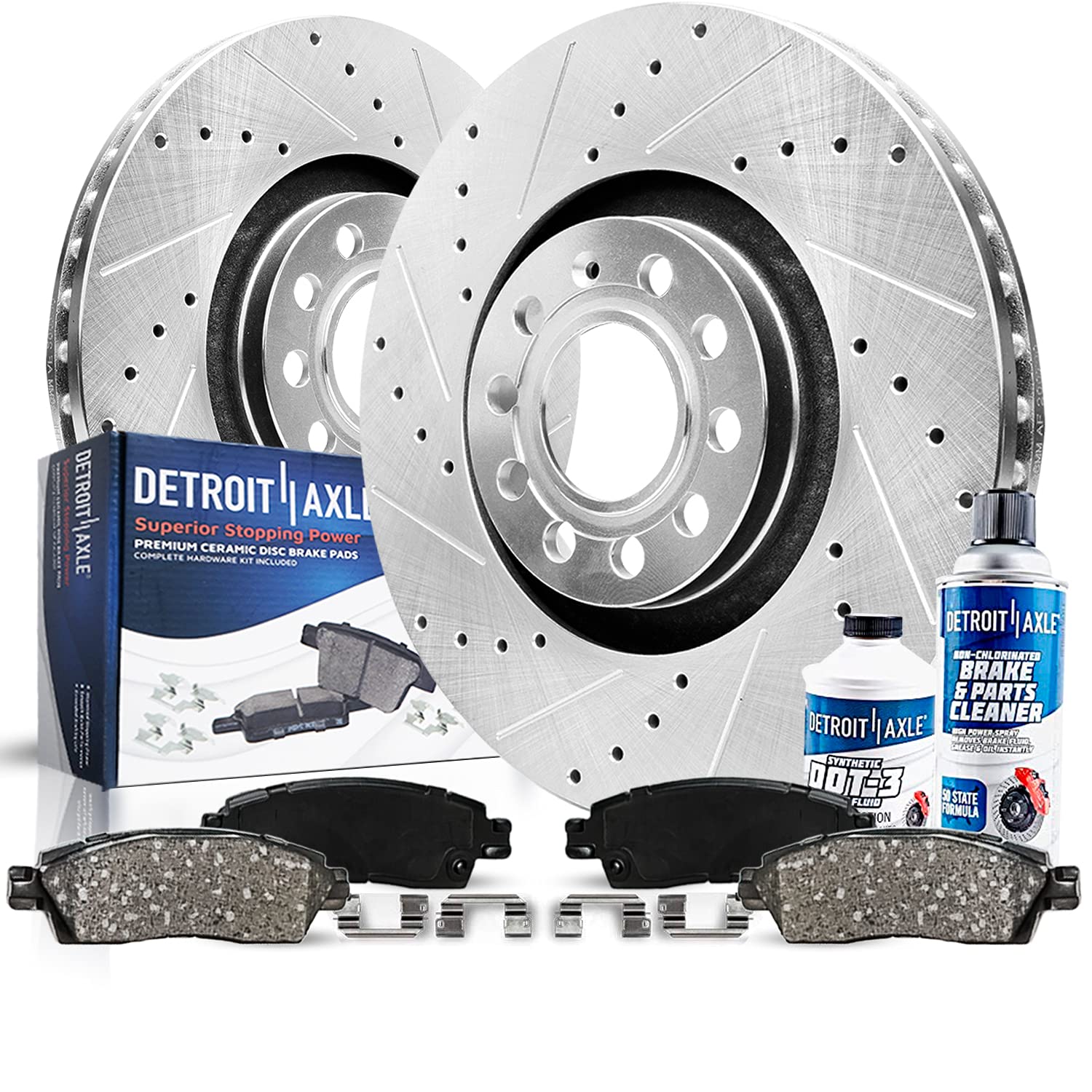 Detroit Axle - Front Brake Kit for Volkswagen Golf Alltrack GTI Audi A3 Quattro Drilled & Slotted Disc Brake Rotors Replacement 