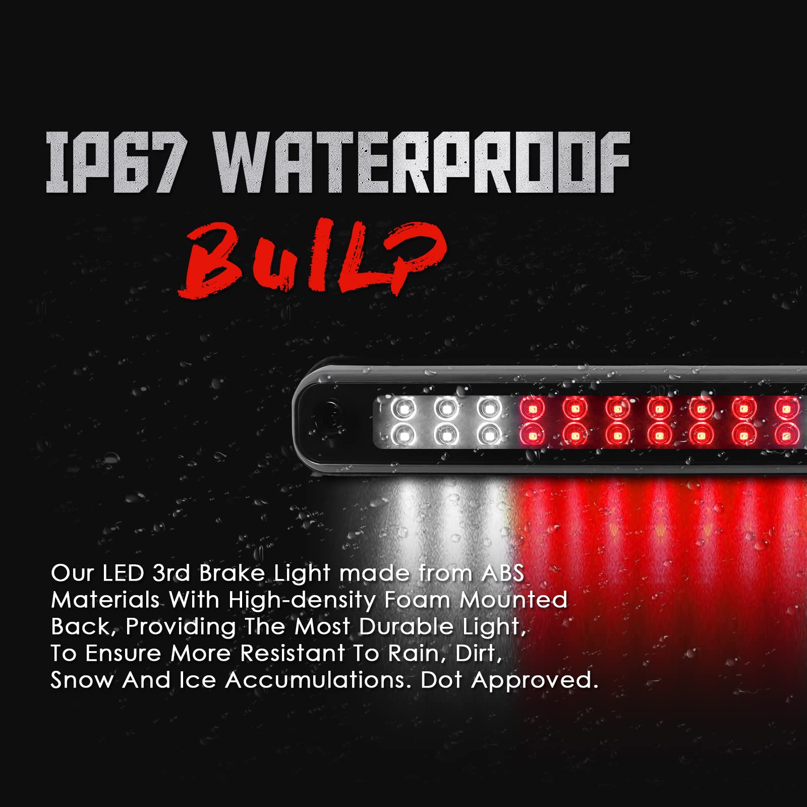 KOMAS 3rd Tail Rear Brake Light Replacement for 1988-1999 Chevy GMC C/K-Series, Waterproof Black Smoke Lens, Model 3SBL-8898CHEVY-B