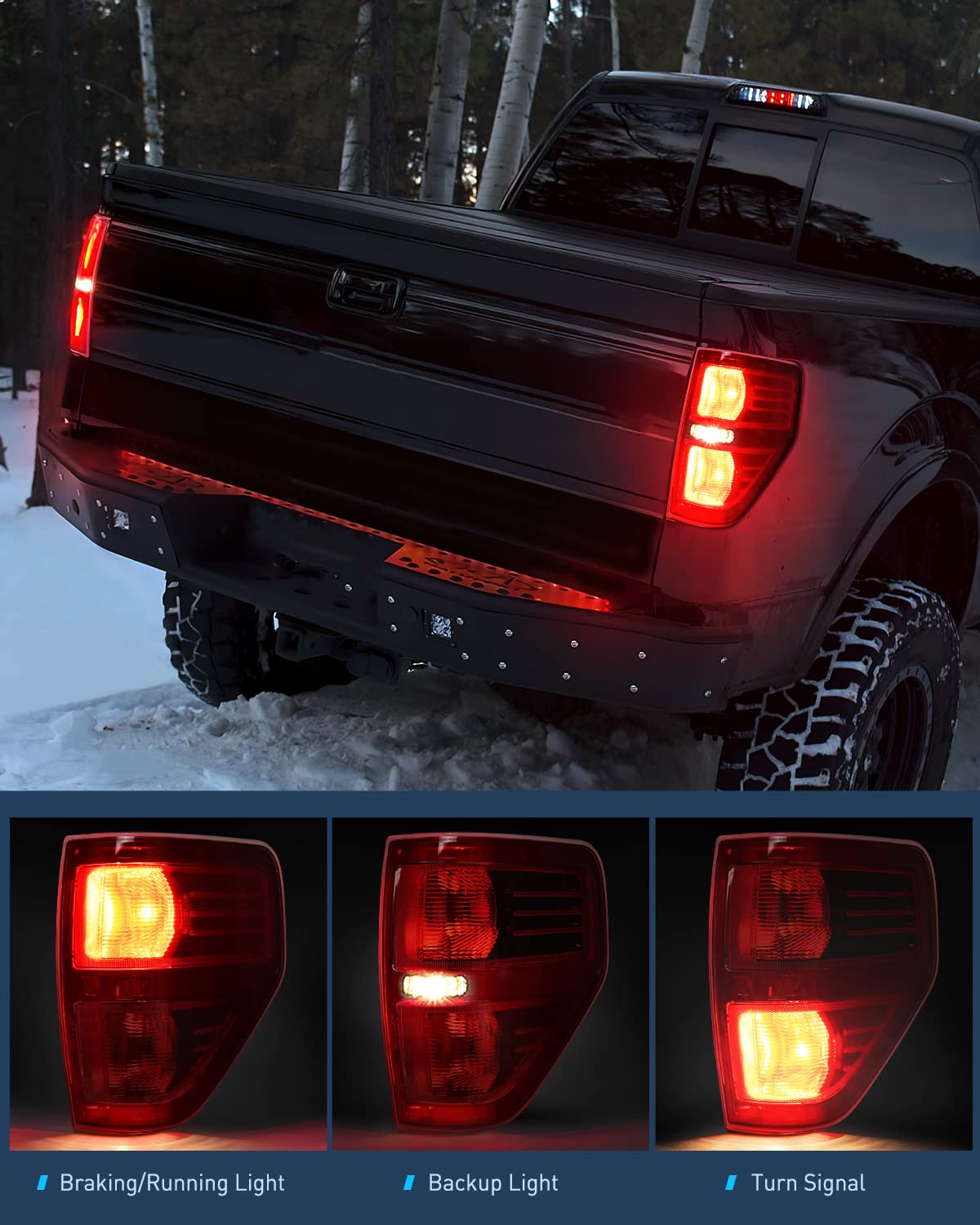 Nilight Taillight Assembly for 2009-2014 Ford F150 Pickup Truck, Right Rear Lamp, OE Style, Black-Passenger Side, Model NA809
