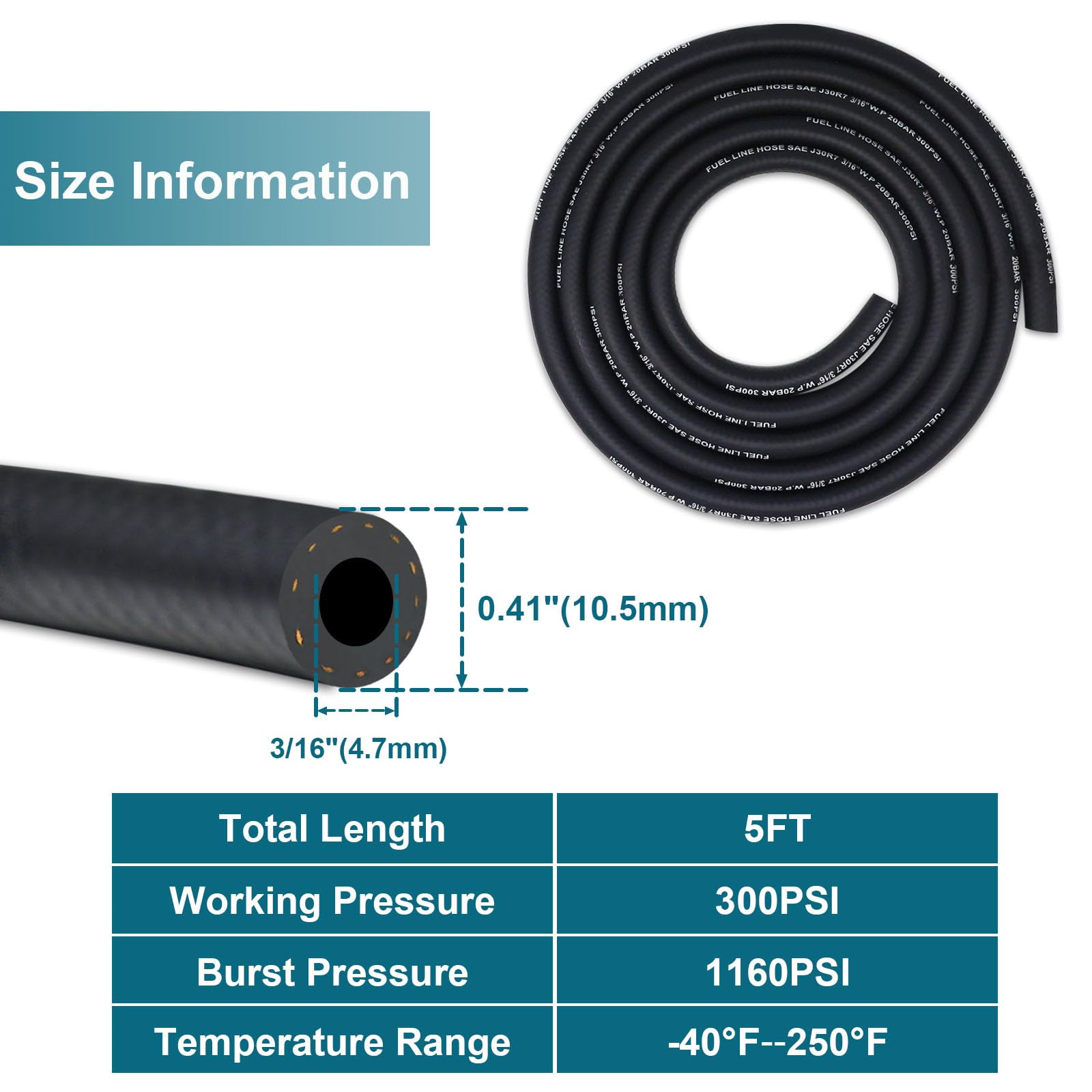 Vwtni 3/16 Fuel Line, Fuel Line Hose 5 Feet, Nbr Rubber Gasoline Tube