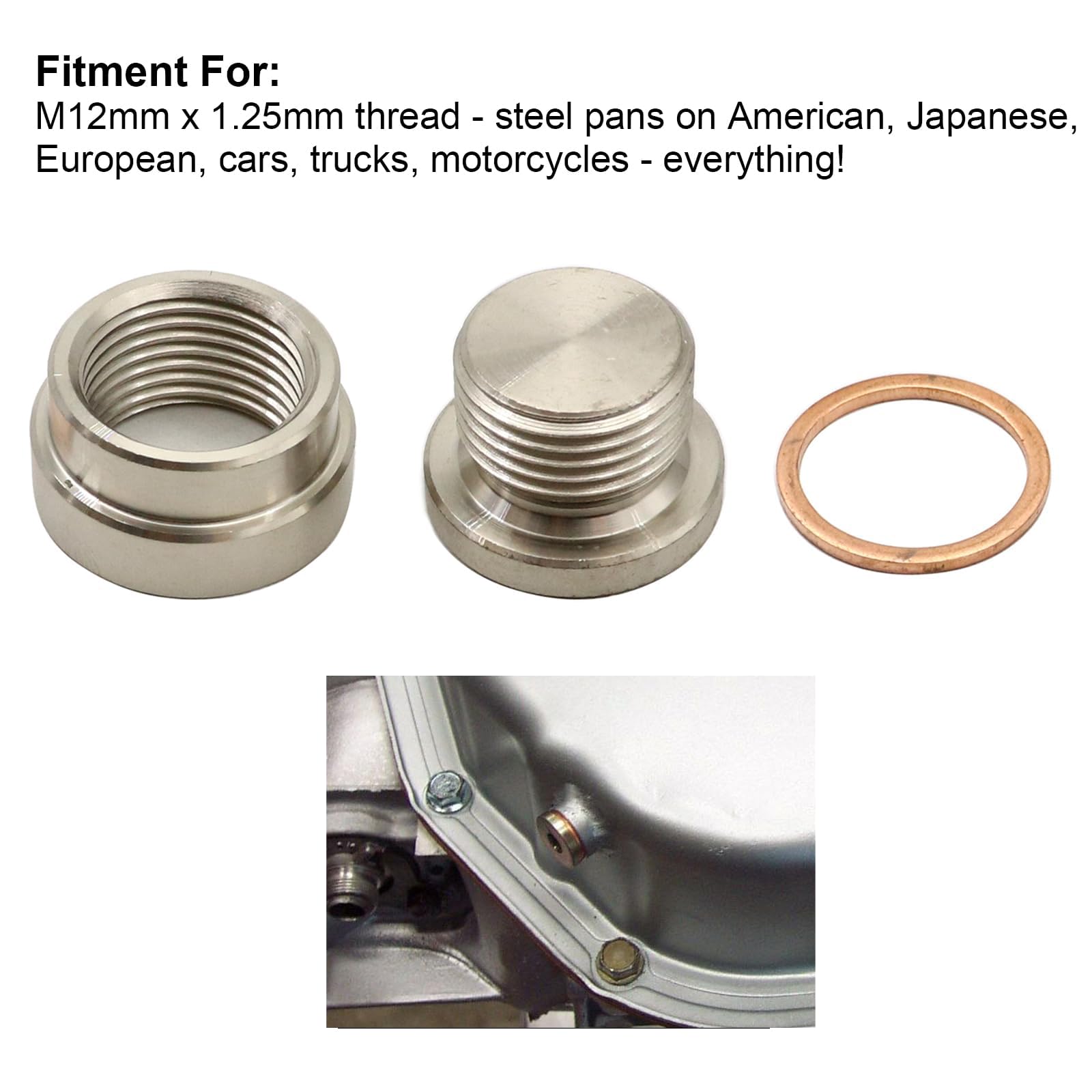 SecosAutoparts Steel Bung & Plug Kit, 12mm Height, 18mm Diameter, Model 12125ST - Transmission Sump Drain Plug (Weld In)