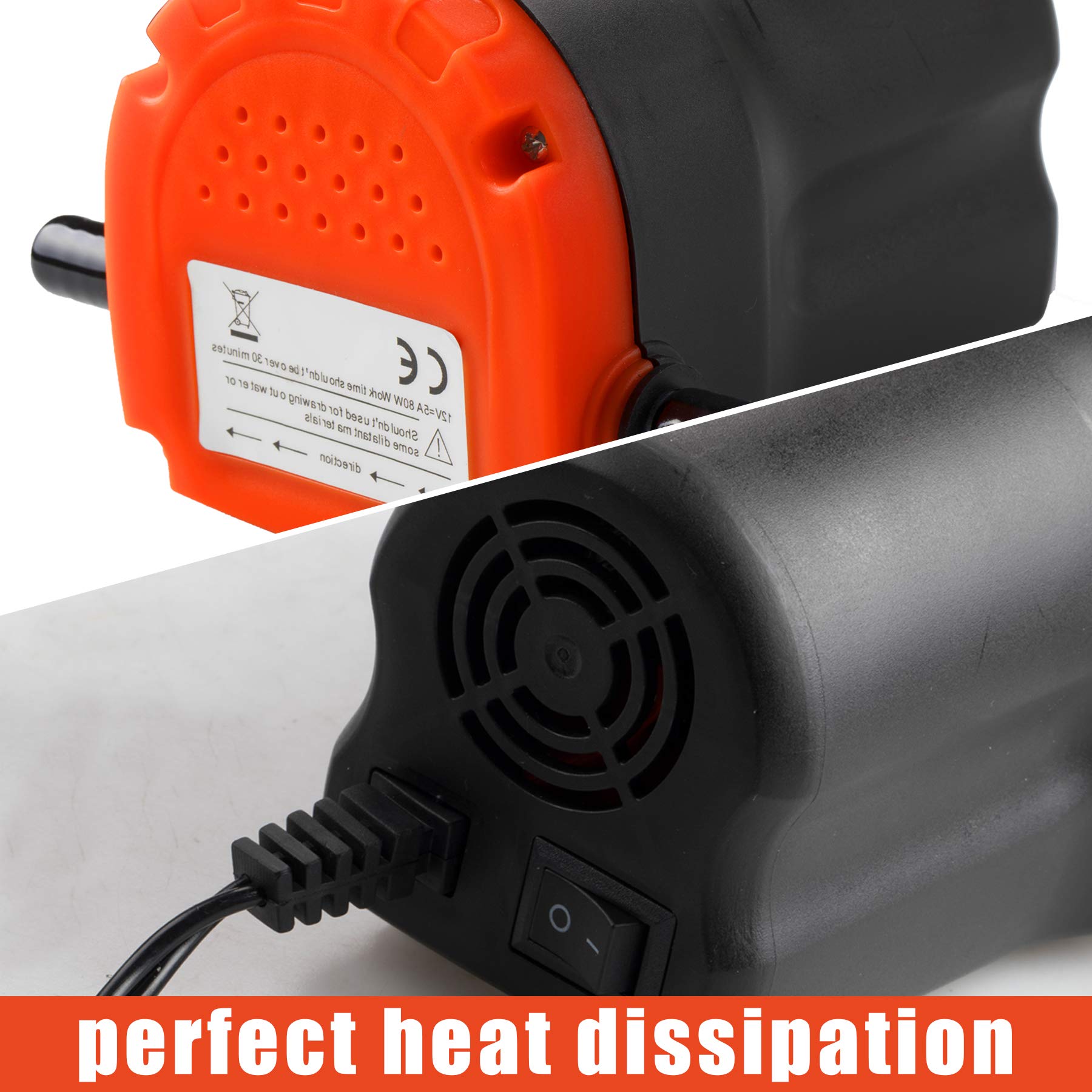 PLUMIA Oil Change Pump Extractor 12V 80W - Upgraded Diesel Fluid Suction Pump for Boat, Car, Motorcycle, ATV - Orange