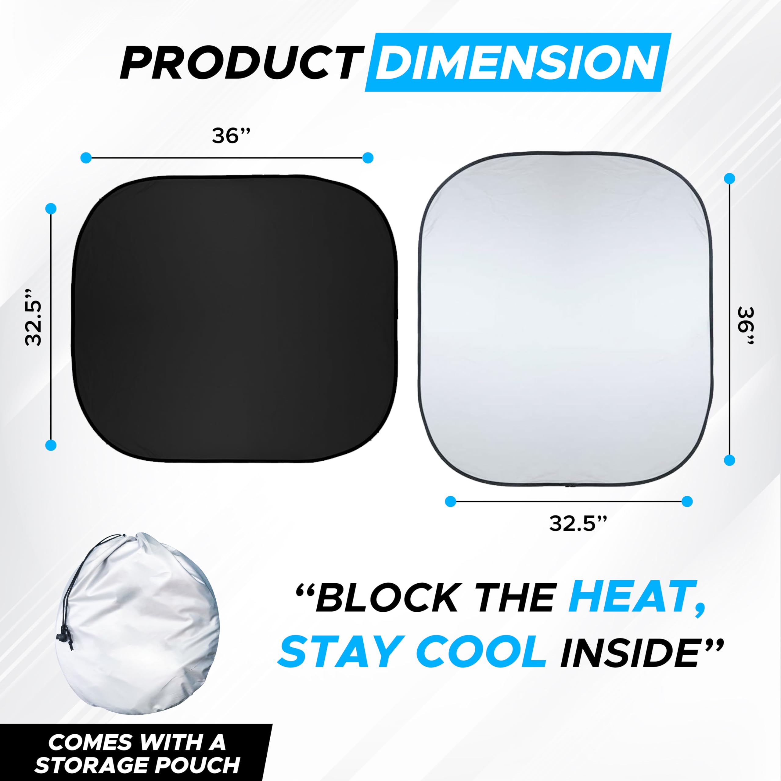 Autovir 2 Piece Truck Windshield Sun Shade Foldable | Front Windshield Shade for Superior Sun, Heat, and UV Rays Protection | Sq
