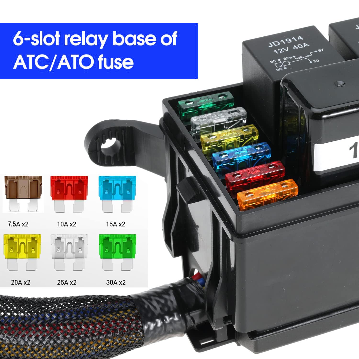 Gebildet 12V Fuse and Relay Box with 5pcs 5-Pin JD1914 40A Relay and 1pc 4-Pin Relay 6 ATC/ATO Blade Fuse, Universal Waterproof