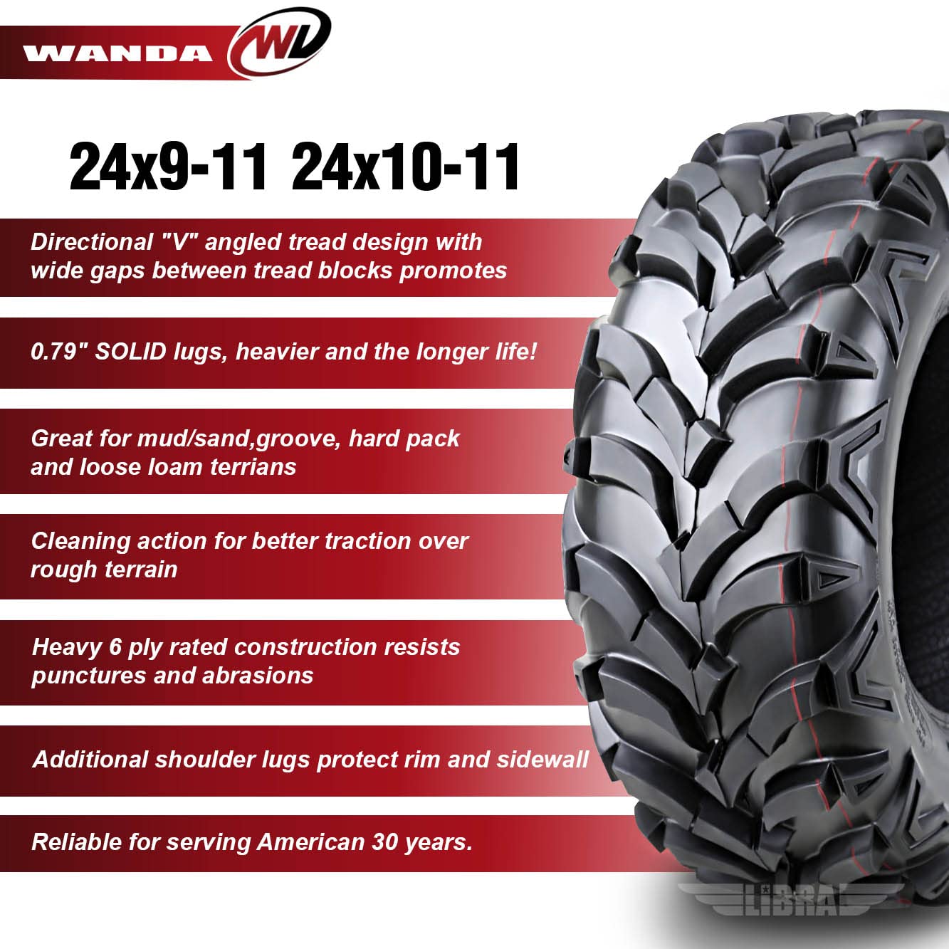 Wanda Set 4 At Master Atv/Utv Tires 24X9-11 Front & 24X10-11 Rear /6Pr P341