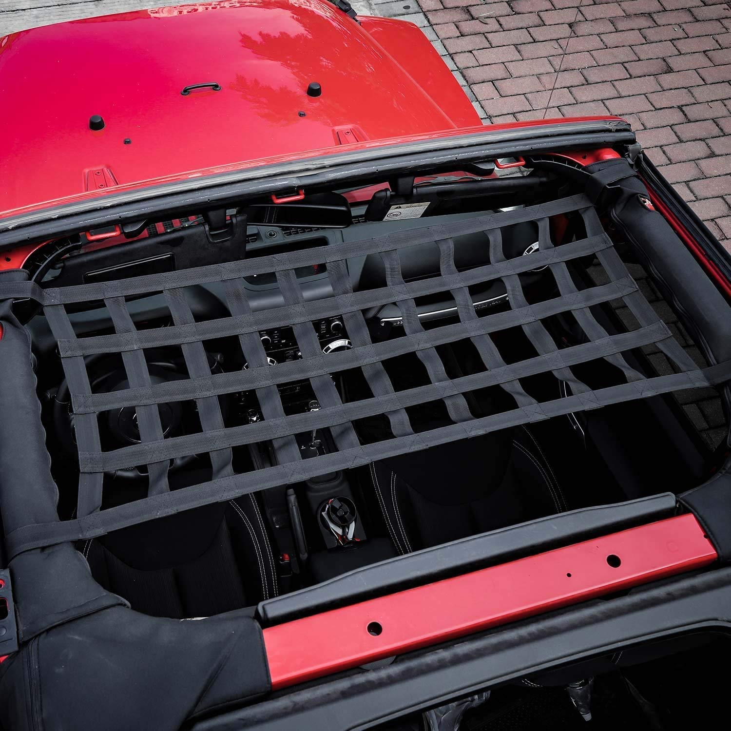 BULYZER Mesh Cargo Net Hammock for Jeep Wrangler & Gladiator, 61.4" x 18.9", Black, Polyester, Model 1, 1987-2024