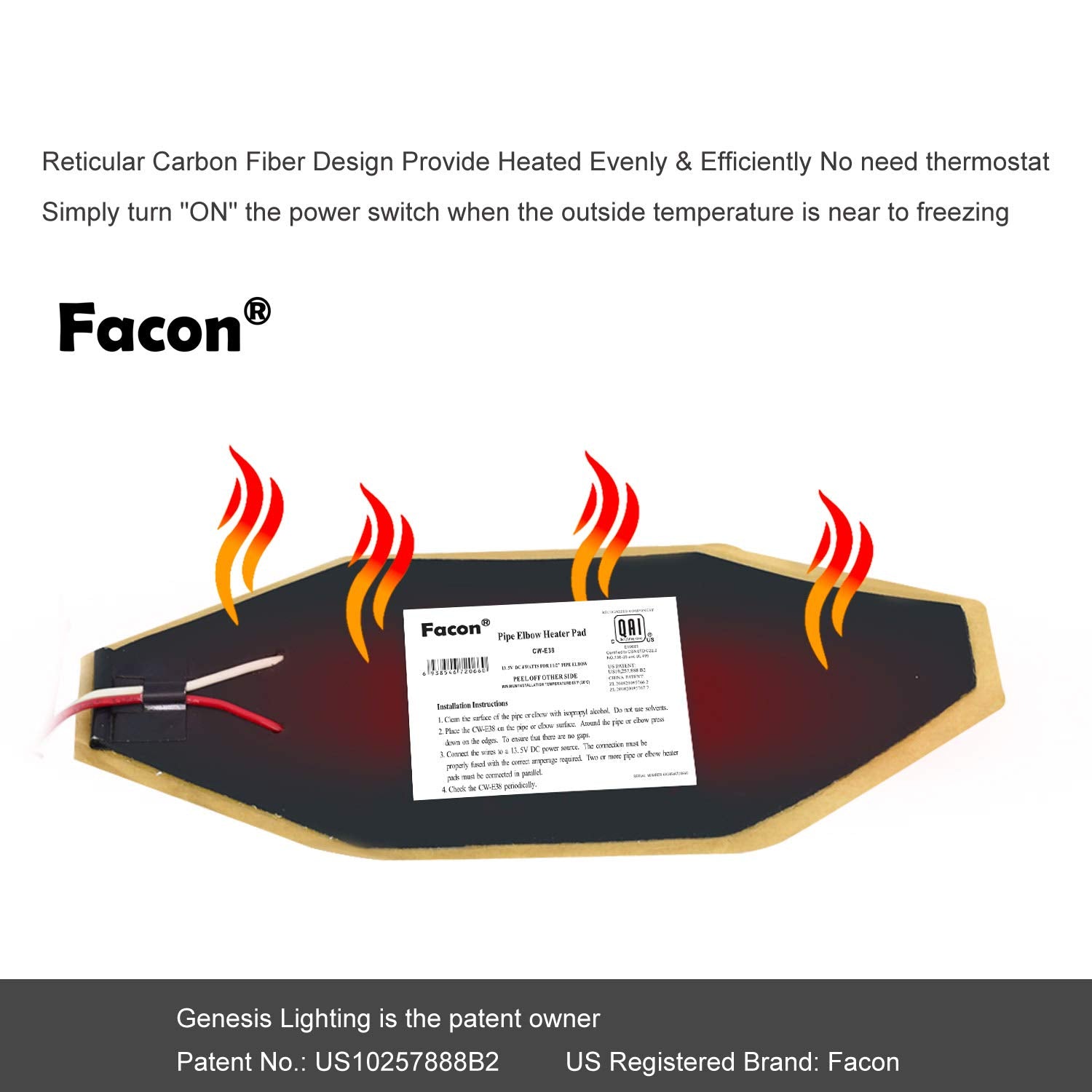 Facon RV Elbow Pipe Heater Pad, 3-Pack, 12V for 1-1/2" Elbow, Black, Model CW-E38