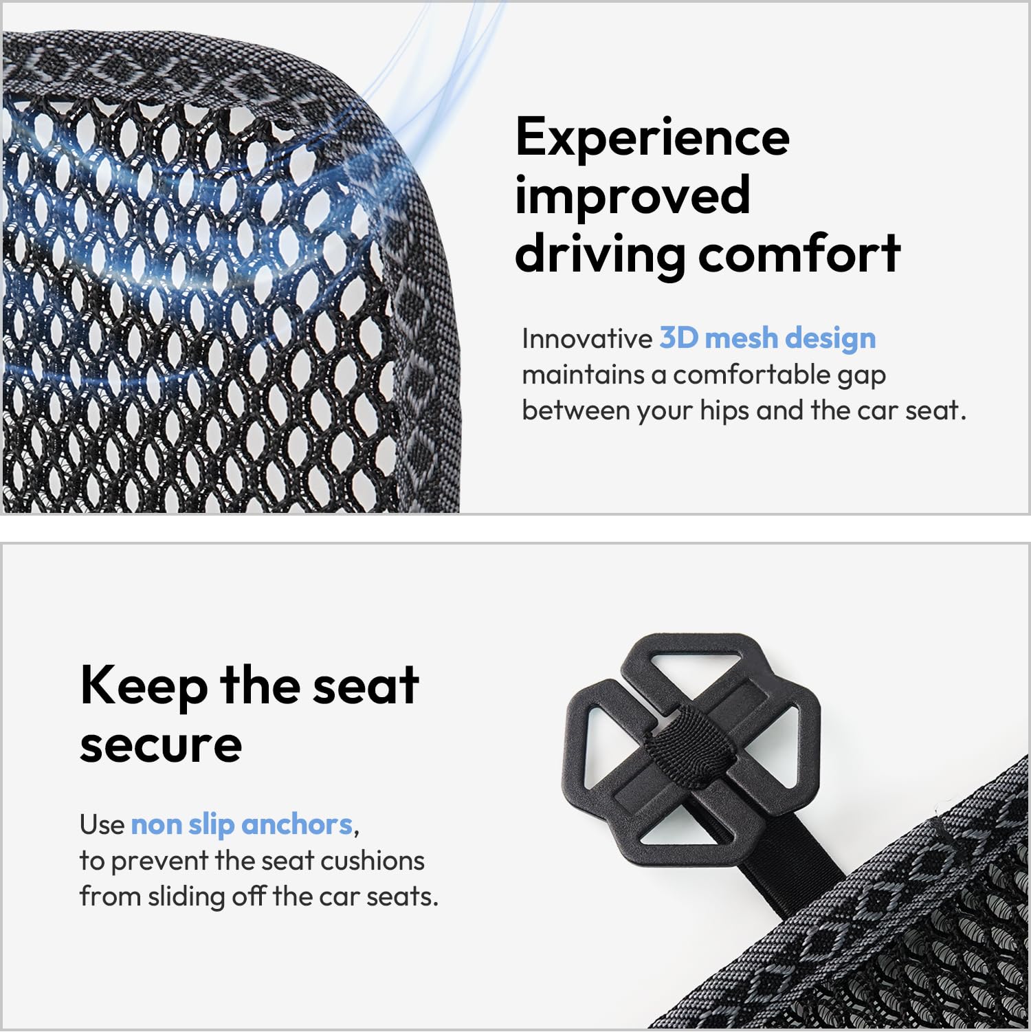 carrotez 2 Pack Cool Seat Cushions - Breathable 3D Air Mesh, 17.75" x 17.75", Black
