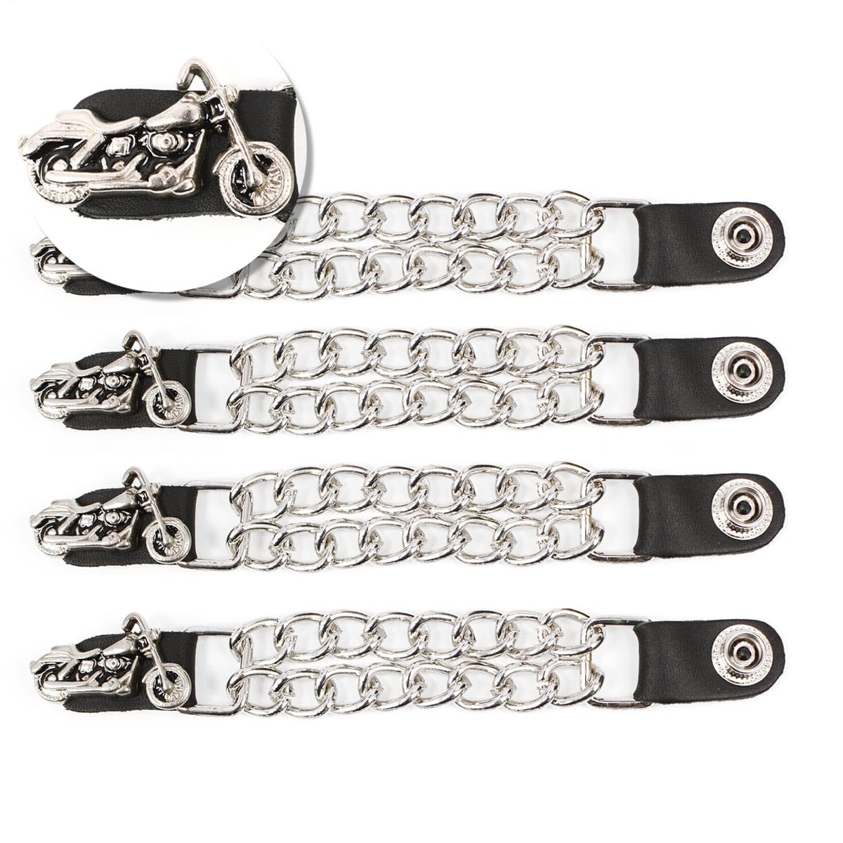 Milwaukee Leather Motorcycle Medallion Vest Extender - Double Chrome Chains Genuine Leather 6.5 Extension 4-PCS MLA6006SET - 4