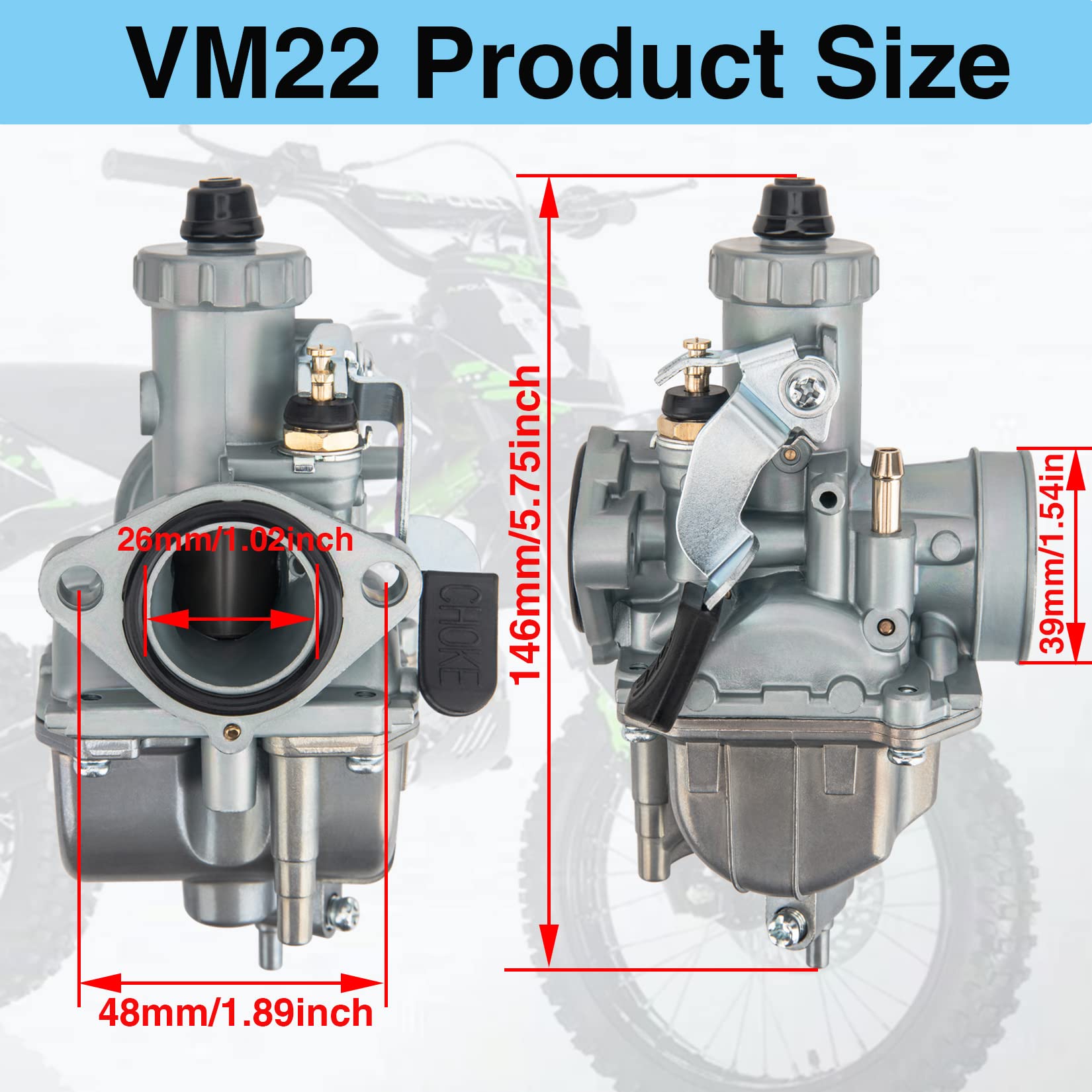 Vm22 26M Carburetor With Air Filter Intake Compatible With Pipe Pit Dirt Bike Motorcycle 110Cc 125Cc 140Cc Lifan Yx Zongshen Pit Dirt Bike Crf70 Xr50 Klx Bbr Apollo Thumpstar Braaap Atomic Dhz Ssr