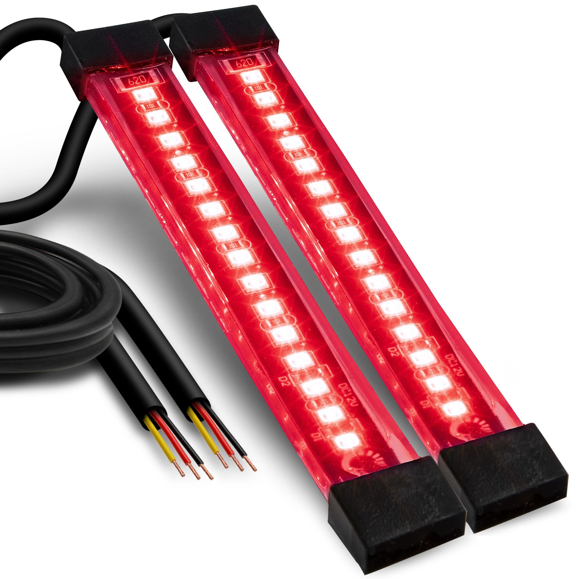 True Mods 2Pc 5'' Red Led Motorcycle Turn Signal & Brake Tail Light Strip Kit [Waterproof] [Single Row] [50% Running] [100% Brak