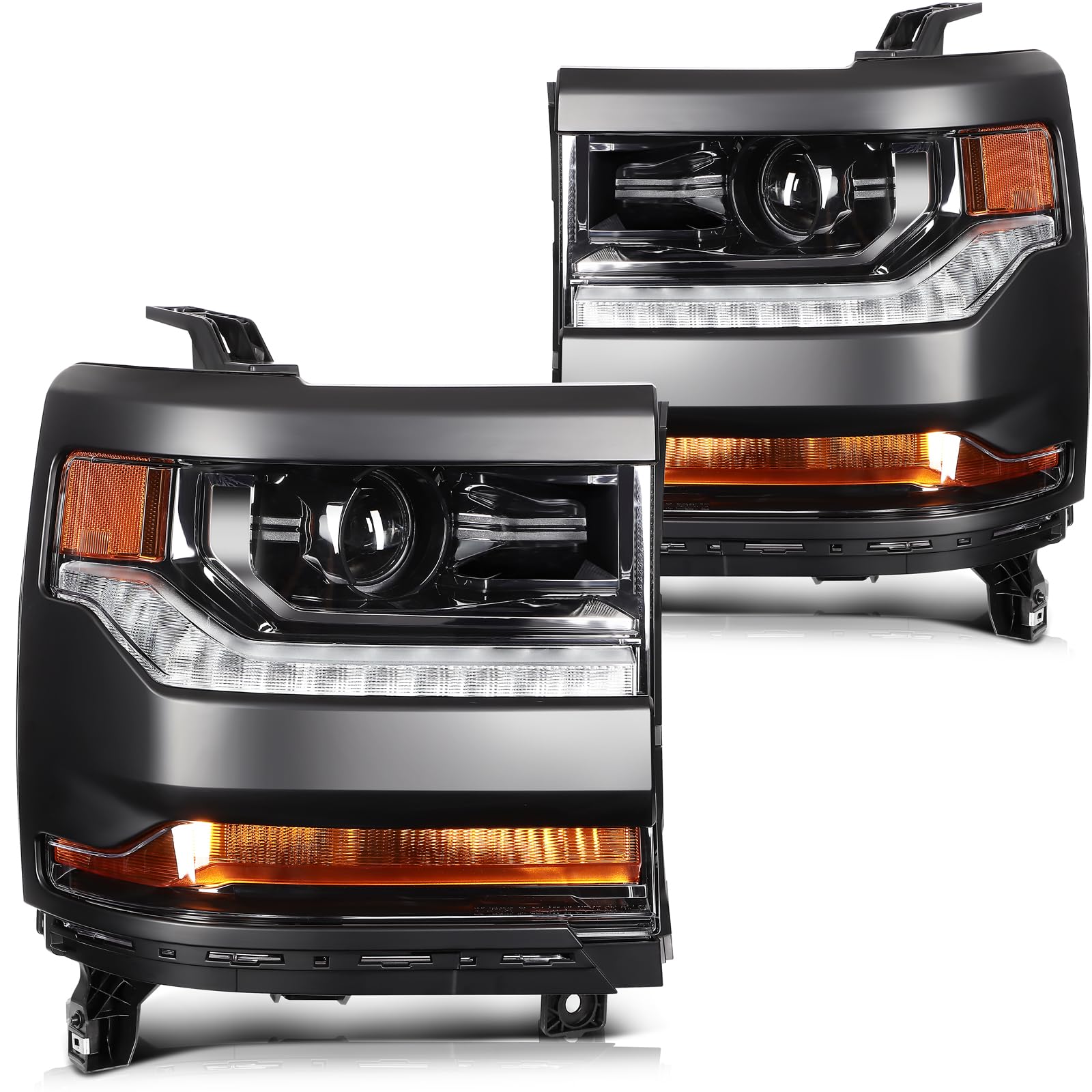 LBRST Headlight Assembly Fit 2016-2018 for Silverado 1500, 2019 for Silverado 1500 LD Driver & Passenger Side Headlight Black Ho
