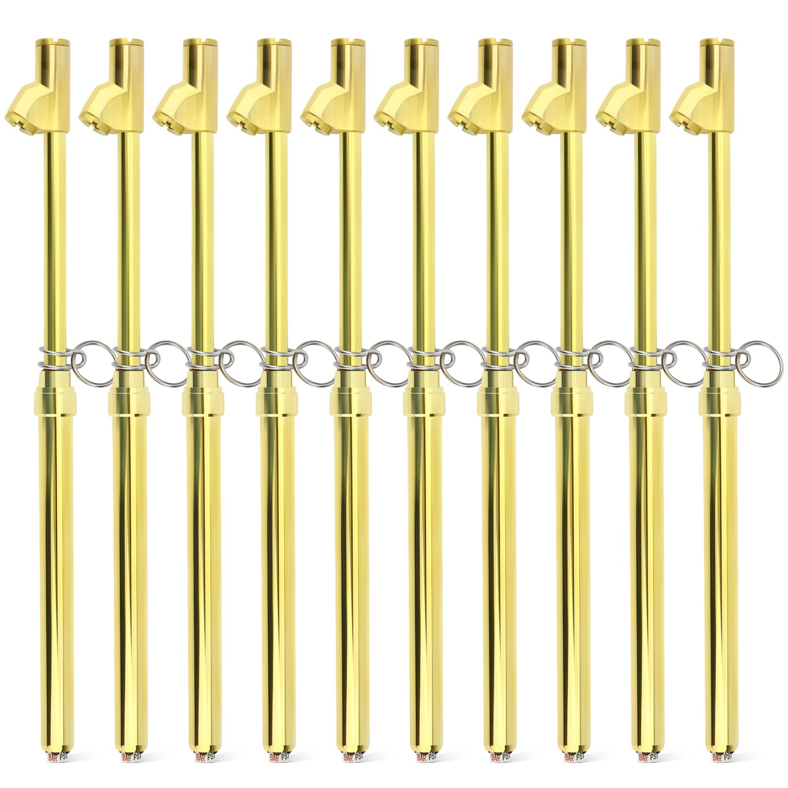 MEANLIN MEASURE 10PCS Gold Double Straight Type Tire Pressure Gauge, Dual Head Air Pressure Gauge, Pressure Range 10-150 Psi (Su