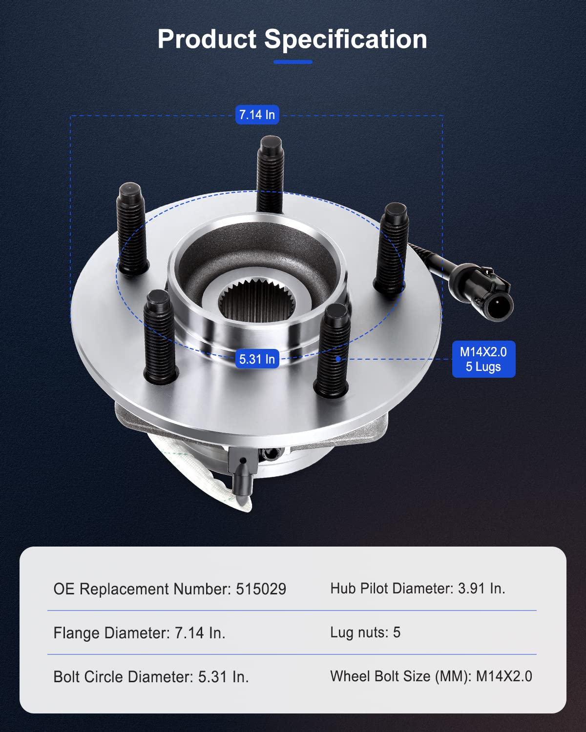 ECCPP 515029 Wheel Hub and Bearing Assembly Front fit Ford F-150 Ford F-150 Heritage 2000-2004 5 lugs 4x4 4WD wheel hub with ABS