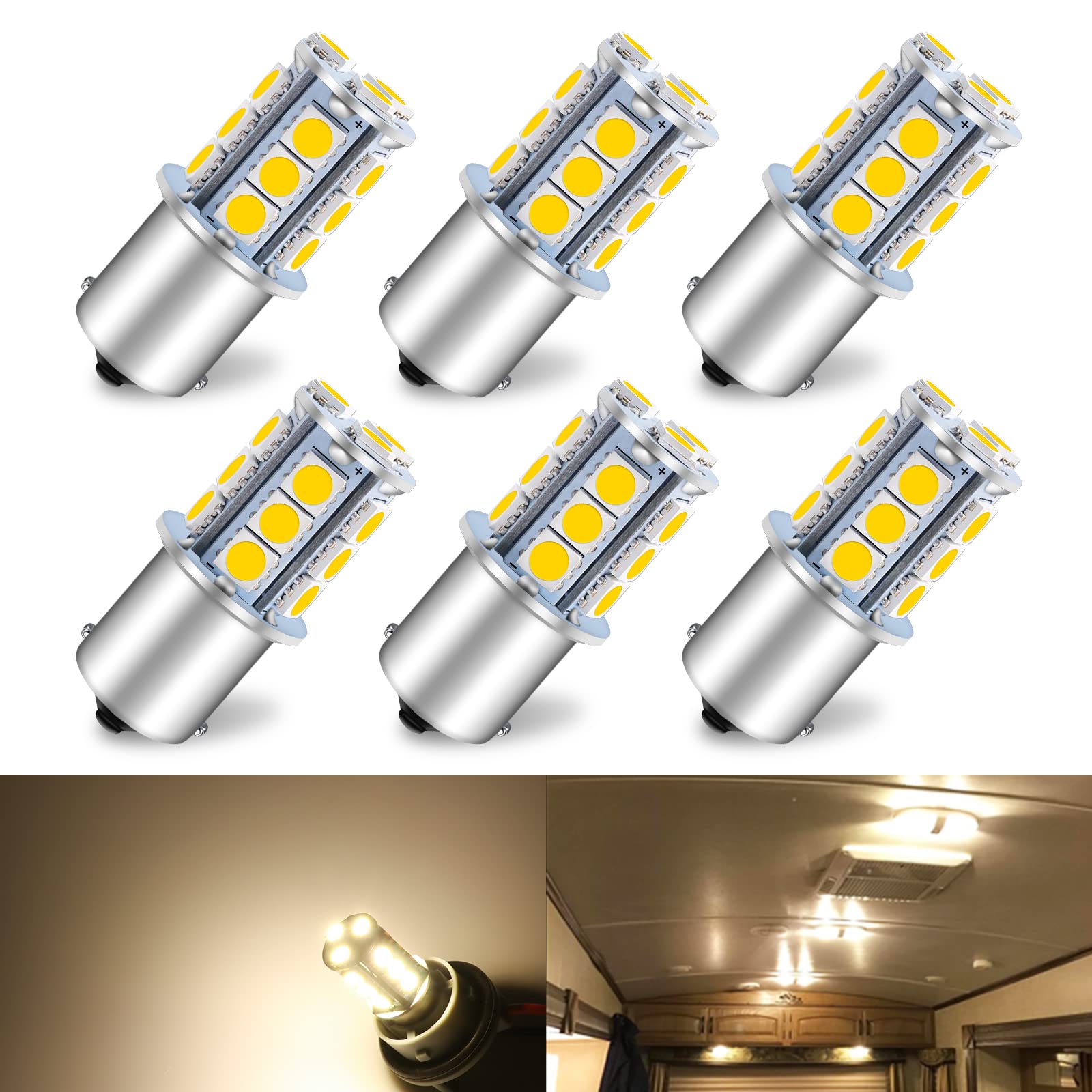 Qoope 1156 1141 Led Bulb Soft Warm White, 7506 1003 1073 Ba15S Rv Light Bulbs, 18Smd 5050 12V Led Bulbs Replacement For Camper/T