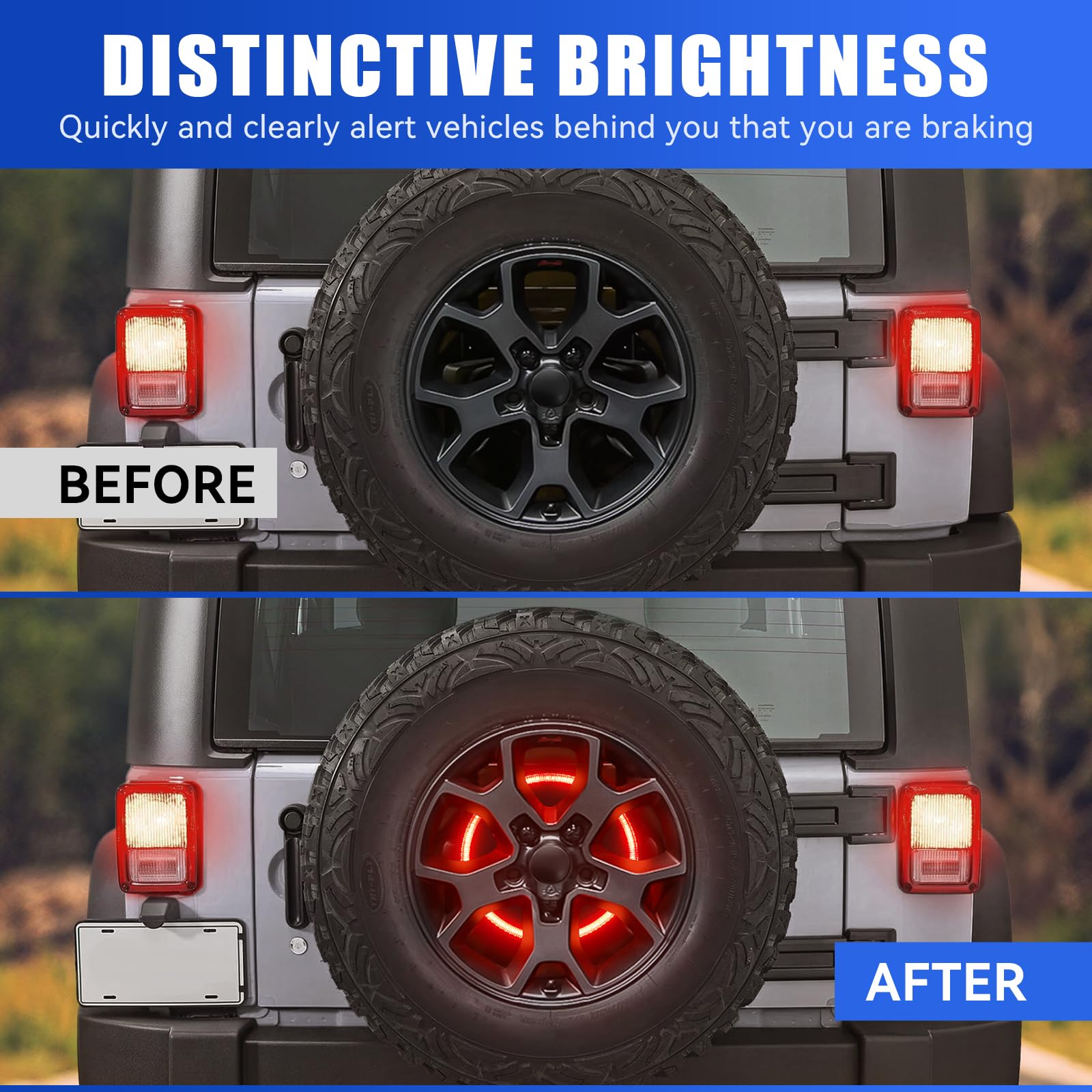 SUPAREE Spare Tire Brake Light for Jeep Wrangler 2007-2017 JK JKU YJ TJ, LED Red 4th Brake Light, Model BL-FF