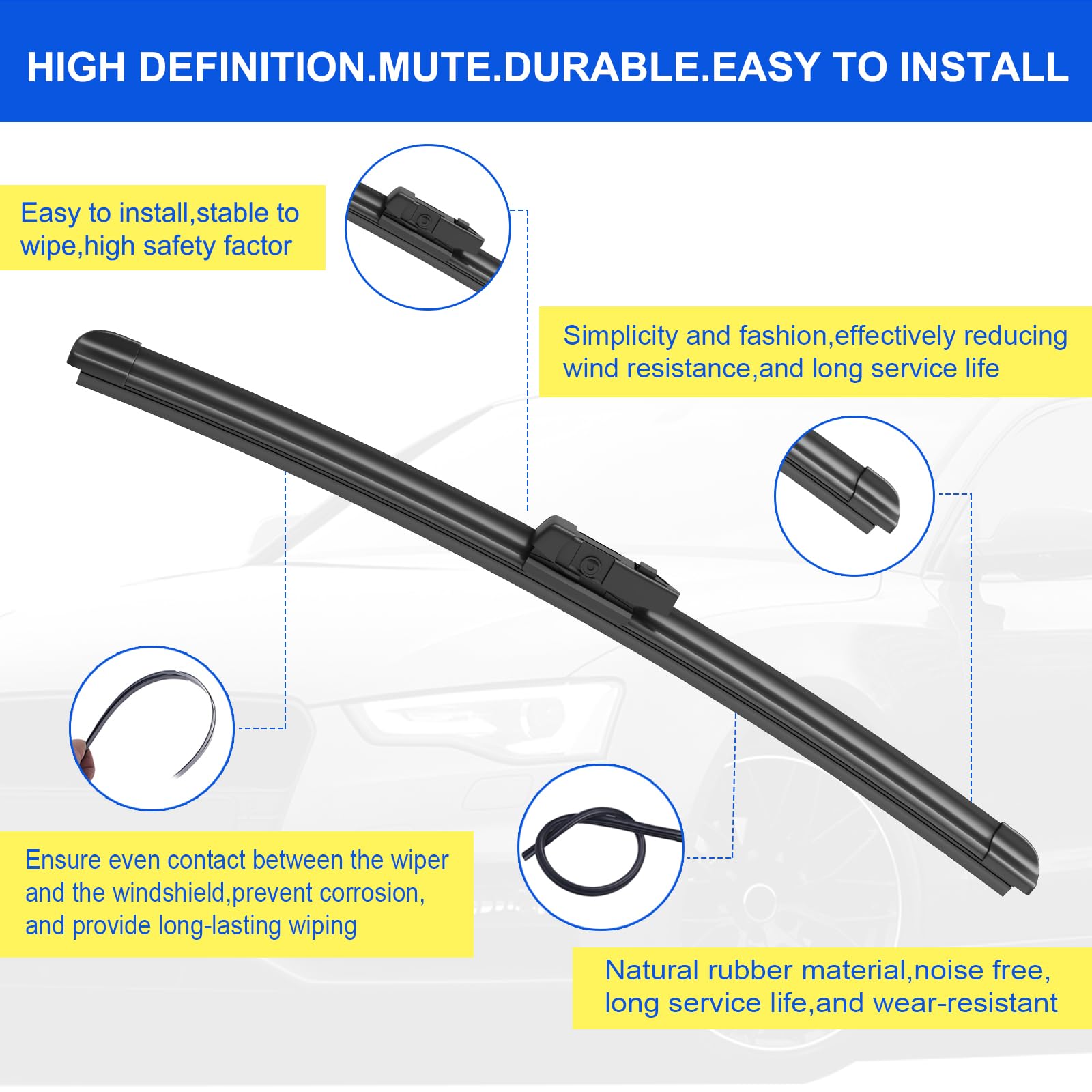 Anikluim 27''+20'' Wiper Blades With 15'' Rear Wiper Blade Set Replacement For 2017-2023 Audi Q7 Sq7 Windshield Wipers Original