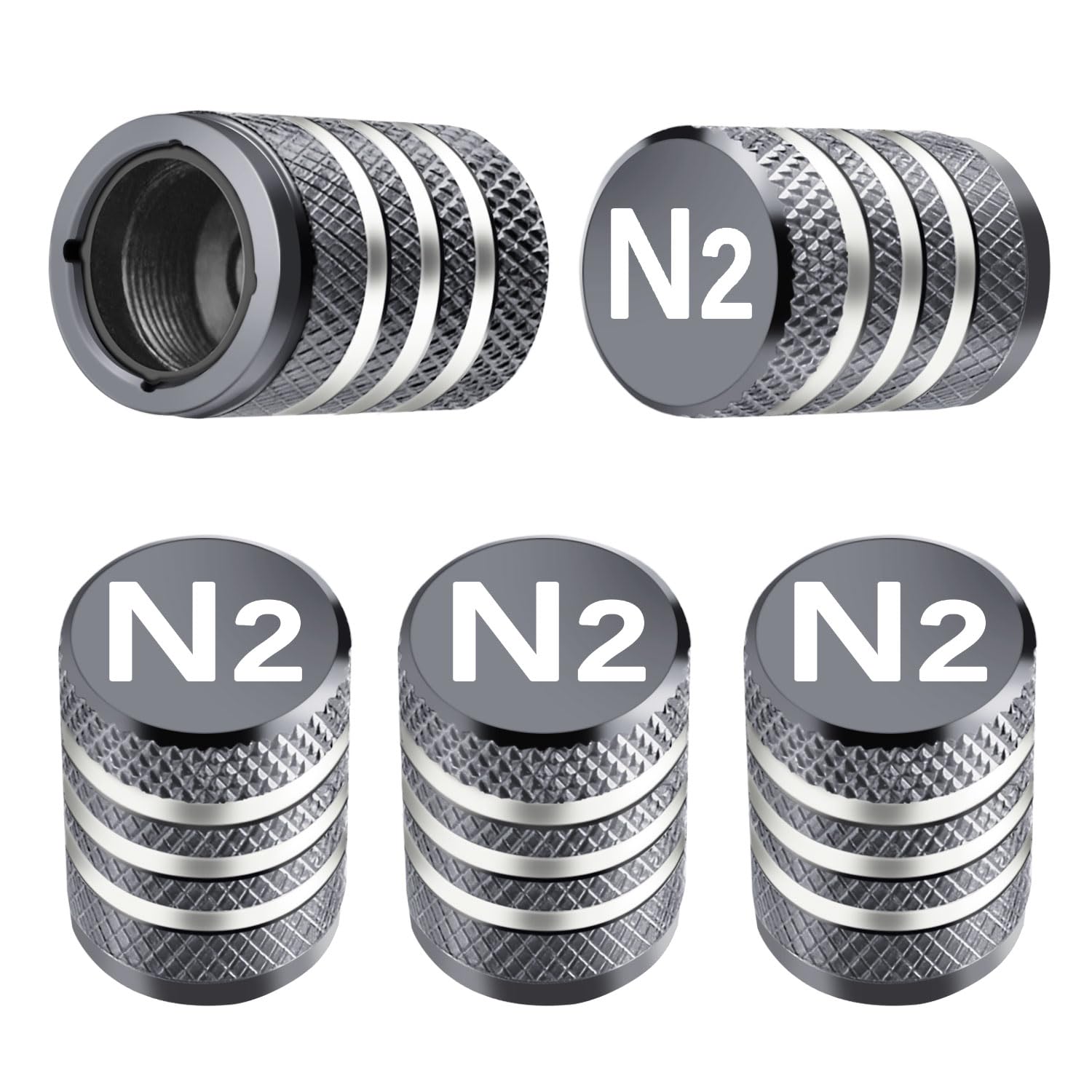Tire Valve Stem Caps Cover - (5 Pack) Tire Air Cap N2 Nitrogen Metal With Plastic Liner Corrosion Resistant Leak-Proof For Car T