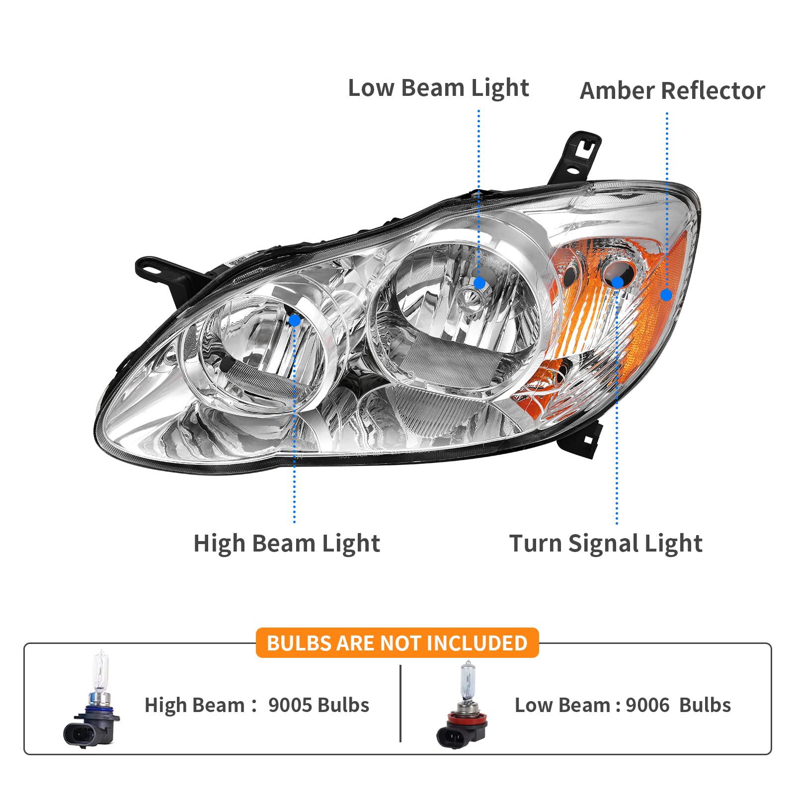 Dwvo Headlights Assembly Compatible With 03-08 2003 2004 2005 2006 2007 2008 Corolla Headlamp Replacement Pair Driver And Passen