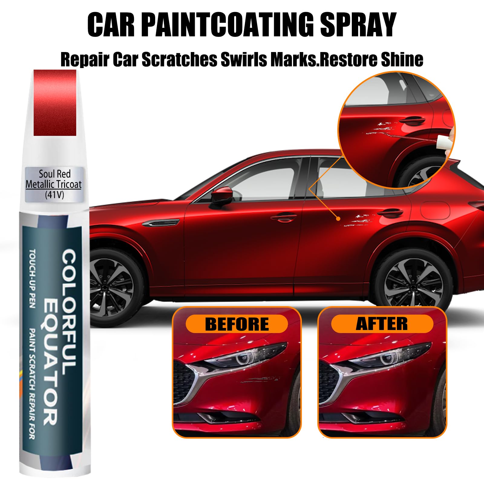 41V Soul Red Metallic Tricoat Touch Up Paint for Mazda, Car Paint Pen Scratch Repair Two-In-One Touch Up Paint, Premium Car Scra