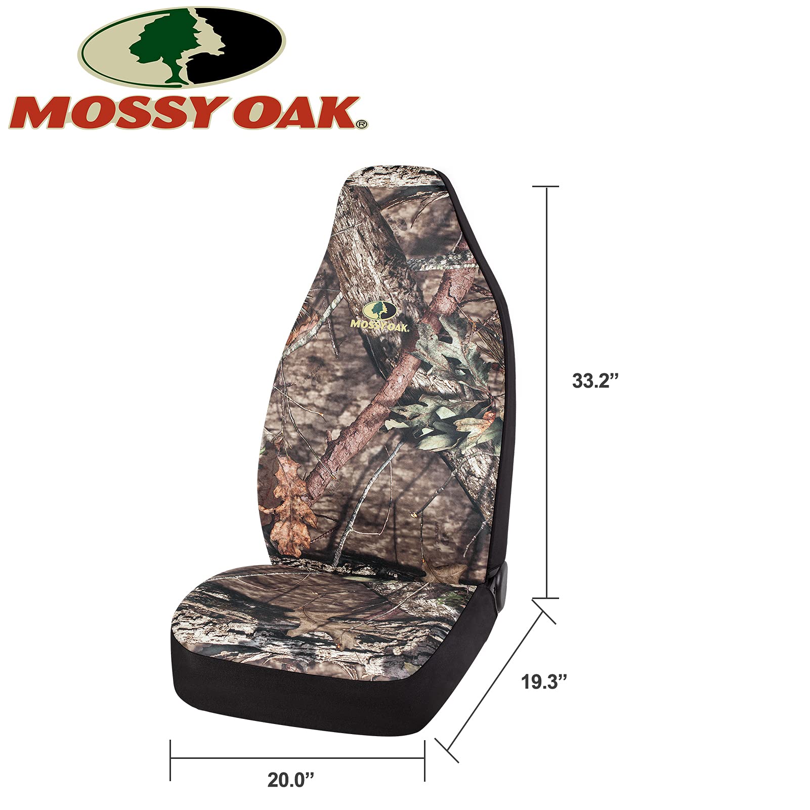 Mossy Oak High Back Camo Seat Covers - Rip-Stop Oxford Fabric, Airbag Compatible, Universal Fit, 20x21x27 inches