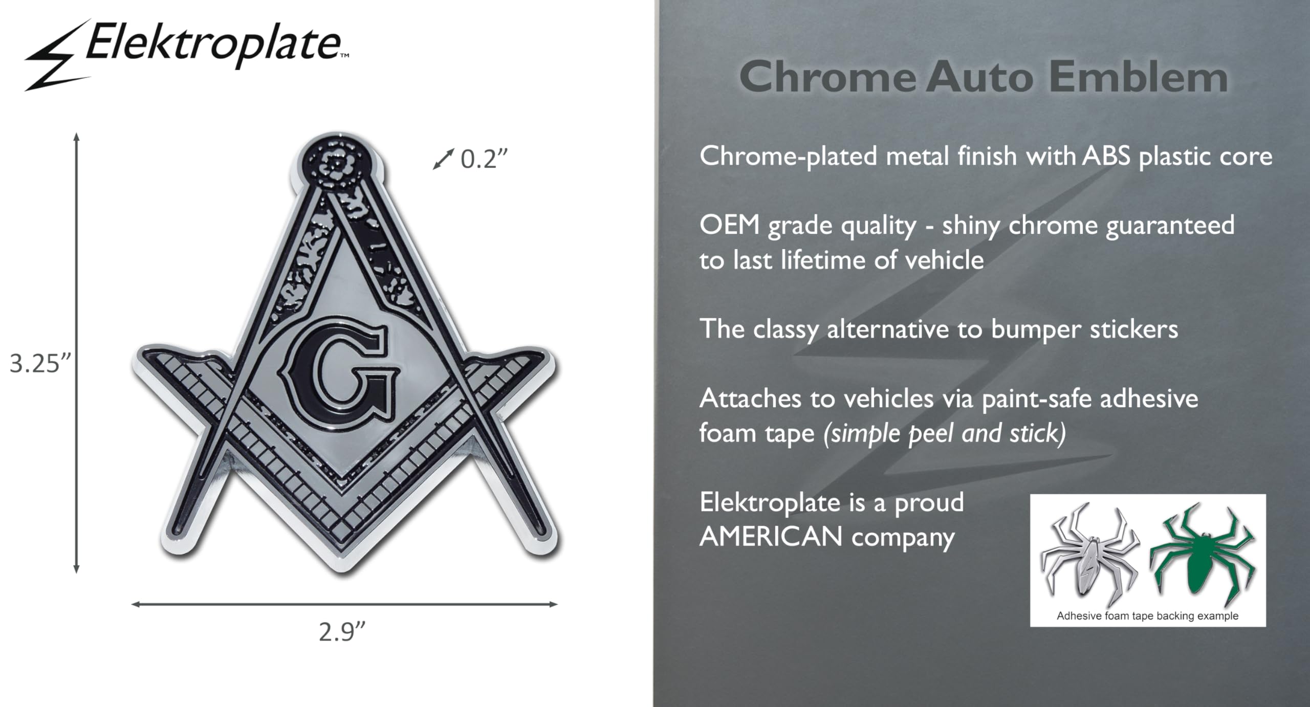 Masonic Square And Compasses Detailed Chrome Auto Emblem