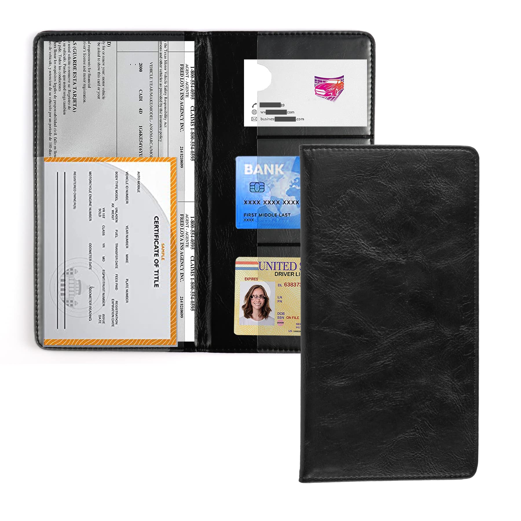 Uyye Auto Car Registration And Insurance Holder - Pu Leather Vehicle Glove Box Organizer Wallet, Interior Accessories Case Holder For Essential Automobile Documents(Black)