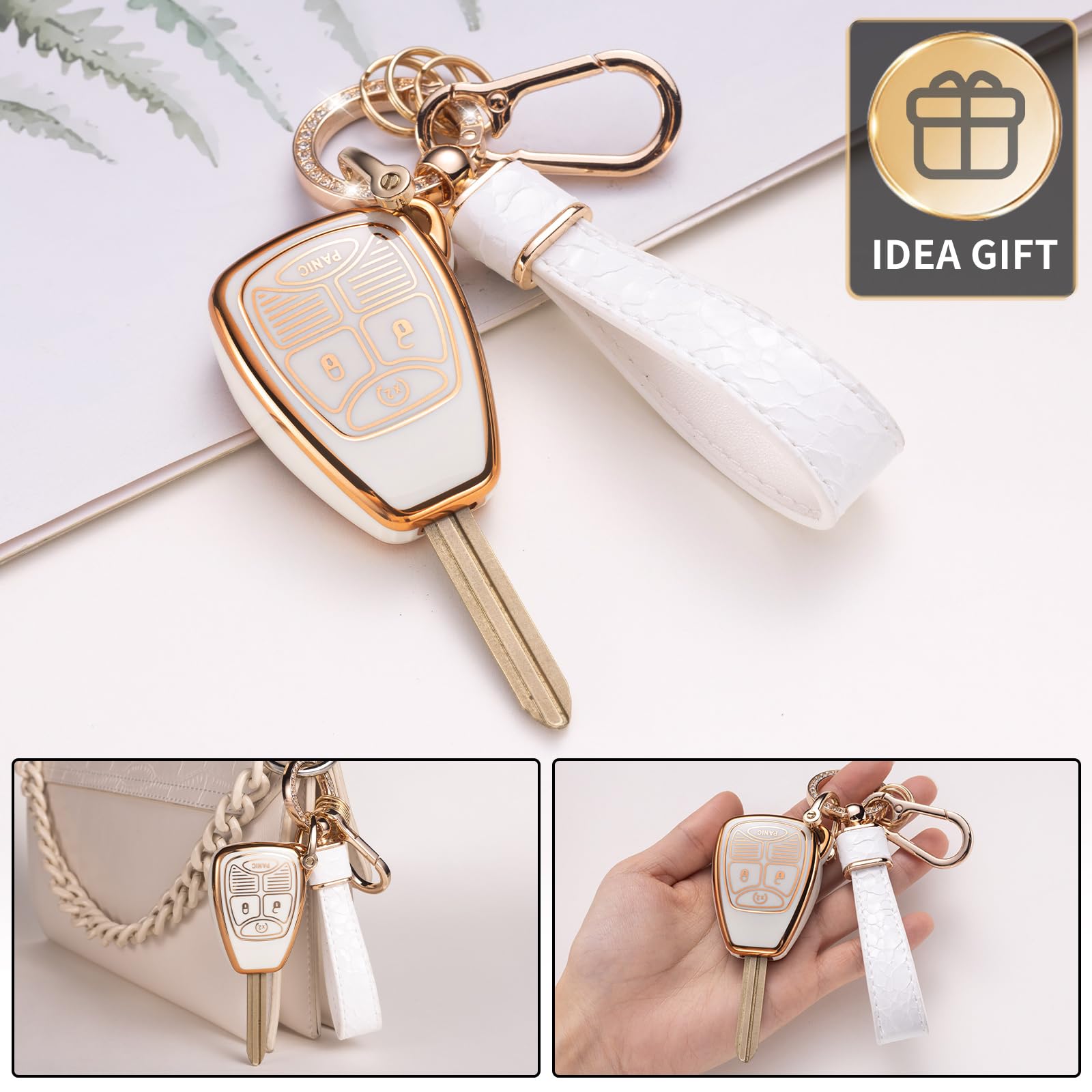 CACARLIKE Jeep Key Fob Cover with Keychain, TPU, White, 3x5x0.5 cm, Compatible with Wrangler 2007-2018/Durango 2007