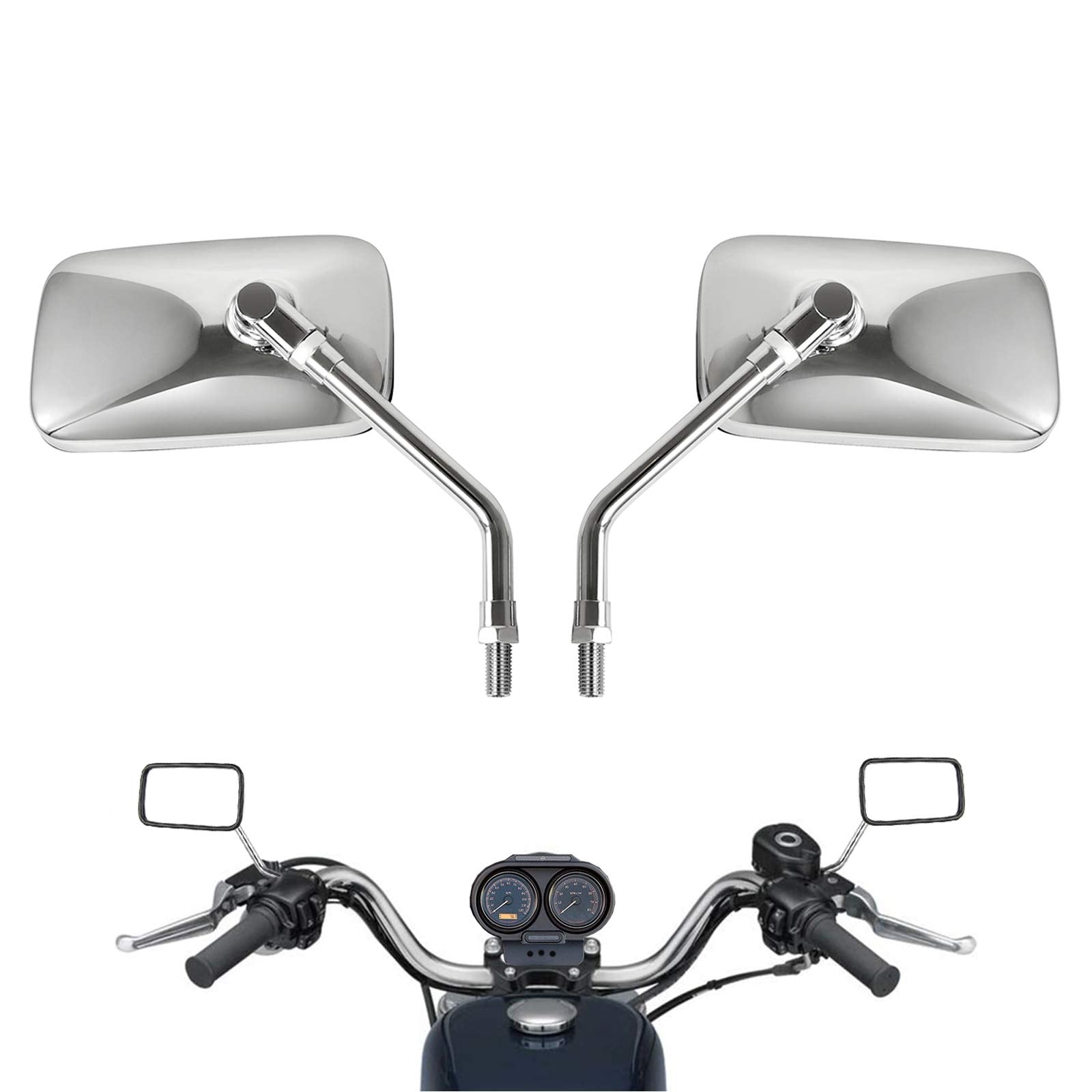10 Mm Bolt Chrome Motorcycle Universal Handlebar Rear View Side Mirrors For Harley Kawasaki Suzuki Aprilia Street Bike Cruiser Scooter Mirror Size:125Mm X 70Mm