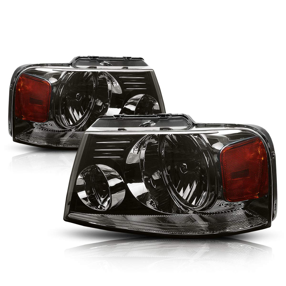 2Pcs Replacement Headlights Assembly Compatible With Ford F150 04-08/Lincoln Mark Lt 06-08,Smoked Lens/Amber Corner