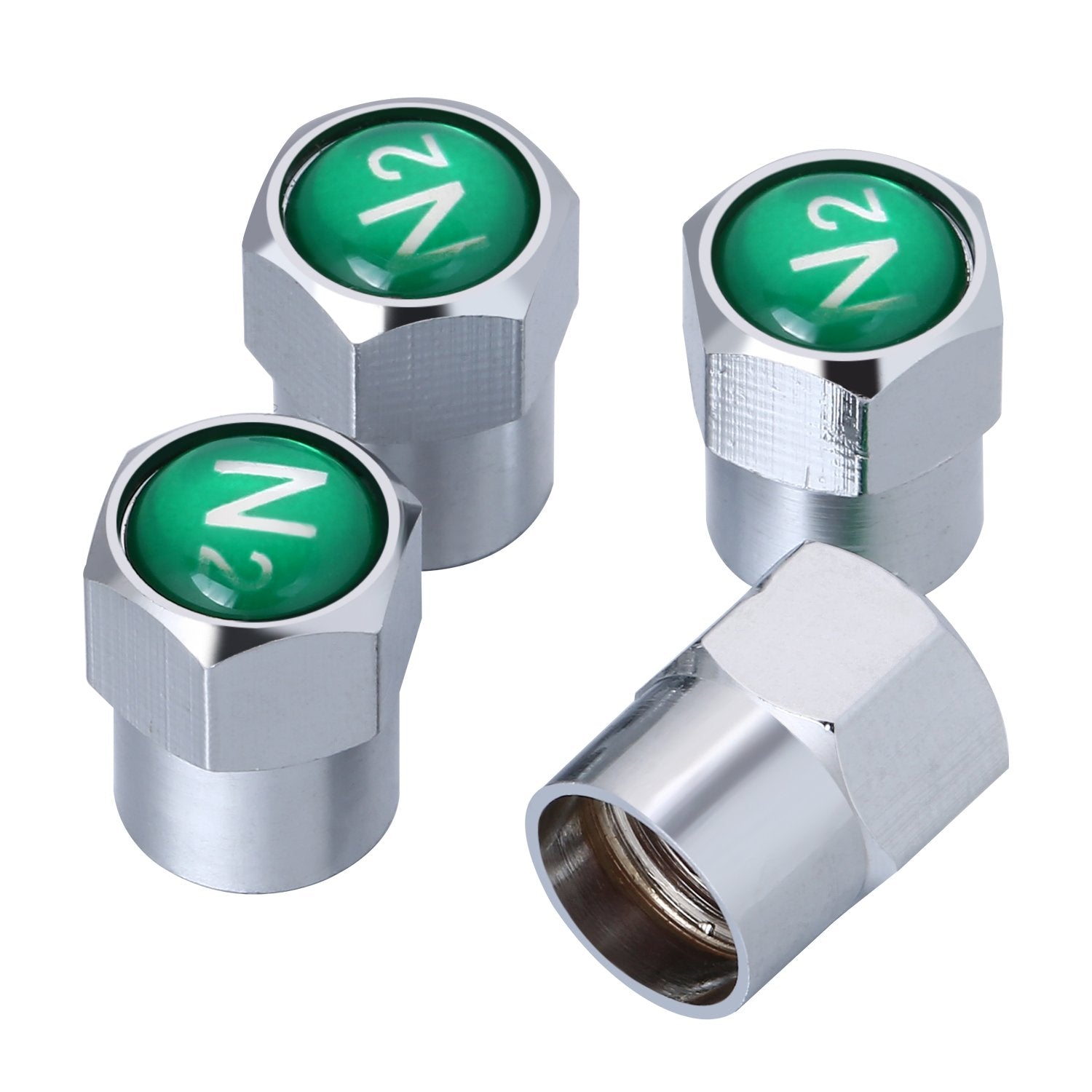 Tatuo Metal Brass Tire Valve Stem Caps - 20 Pieces, Dustproof Covers with N2 Nitrogen Logo, Green - Model Tatuo-Tire Cap-01