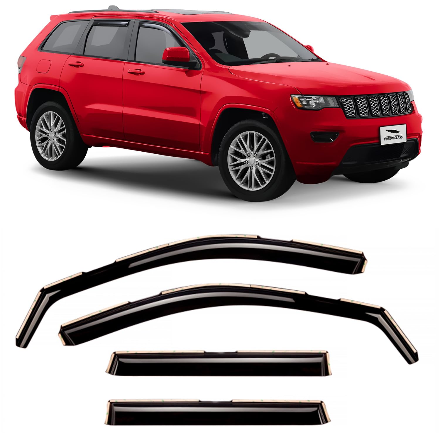 Voron Glass In-Channel Extra Durable Rain Guards For Jeep Grand Cherokee 2011-2020, Window Deflectors, Vent Window Visors, 4 Pie