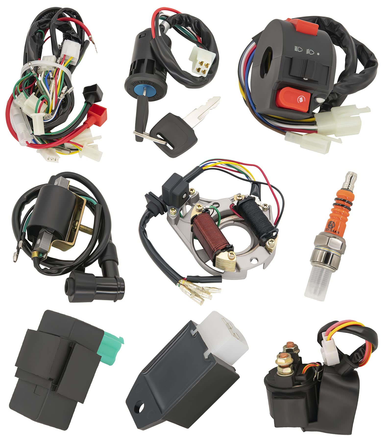 Complete Wiring Harness Kit Atv Wire Harness For Taotao Chinese 4 Wheeler 50Cc 70Cc 110Cc 125Cc Pit Quad Dirt Bike Parts With Electrics Stator Coil Cdi Solenoid Relay By Bootop Pin