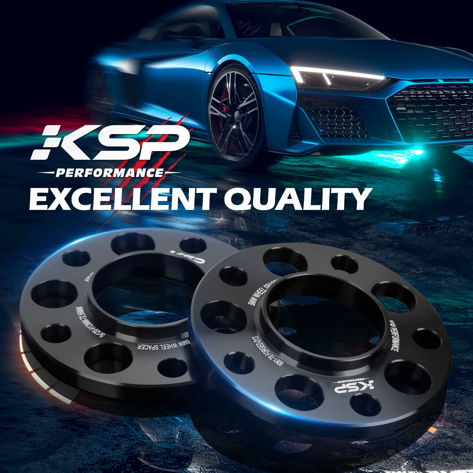 KSP PERFORMANCE 5X120mm Wheel Spacers, 12mm Hubcentric Forged Tuning, 2PCS, Black, Model 5120-5120-1250-20