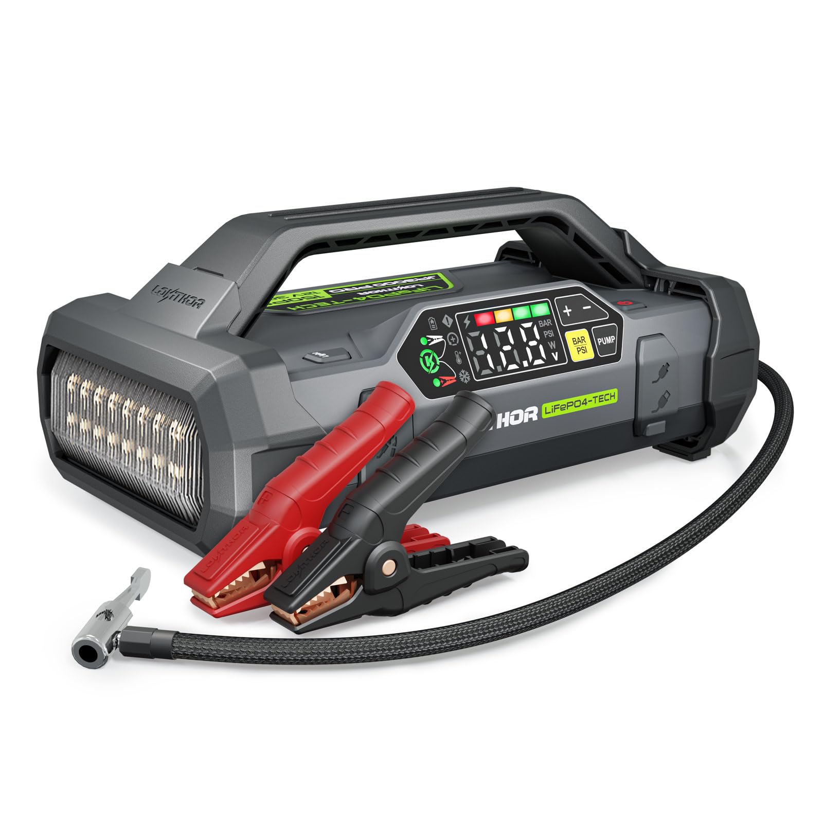 LOKITHOR LIFEPO4 Series JA3000 PRO Jump Starter with Air Compressor, 3000 Amp 12 Volt Battery Pack, Portable Jump Box and Jumper