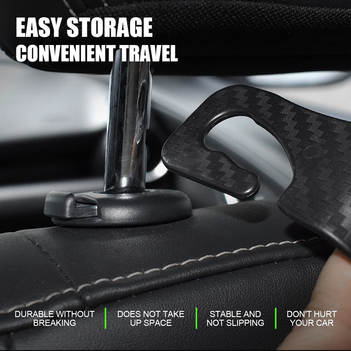Hanemia Car Back Seat Headrest Hooks, 4 Pack Carbon Fiber Stylish Back Seat Hanger For Car Handbag Clothes Coats Grocery Bags, C