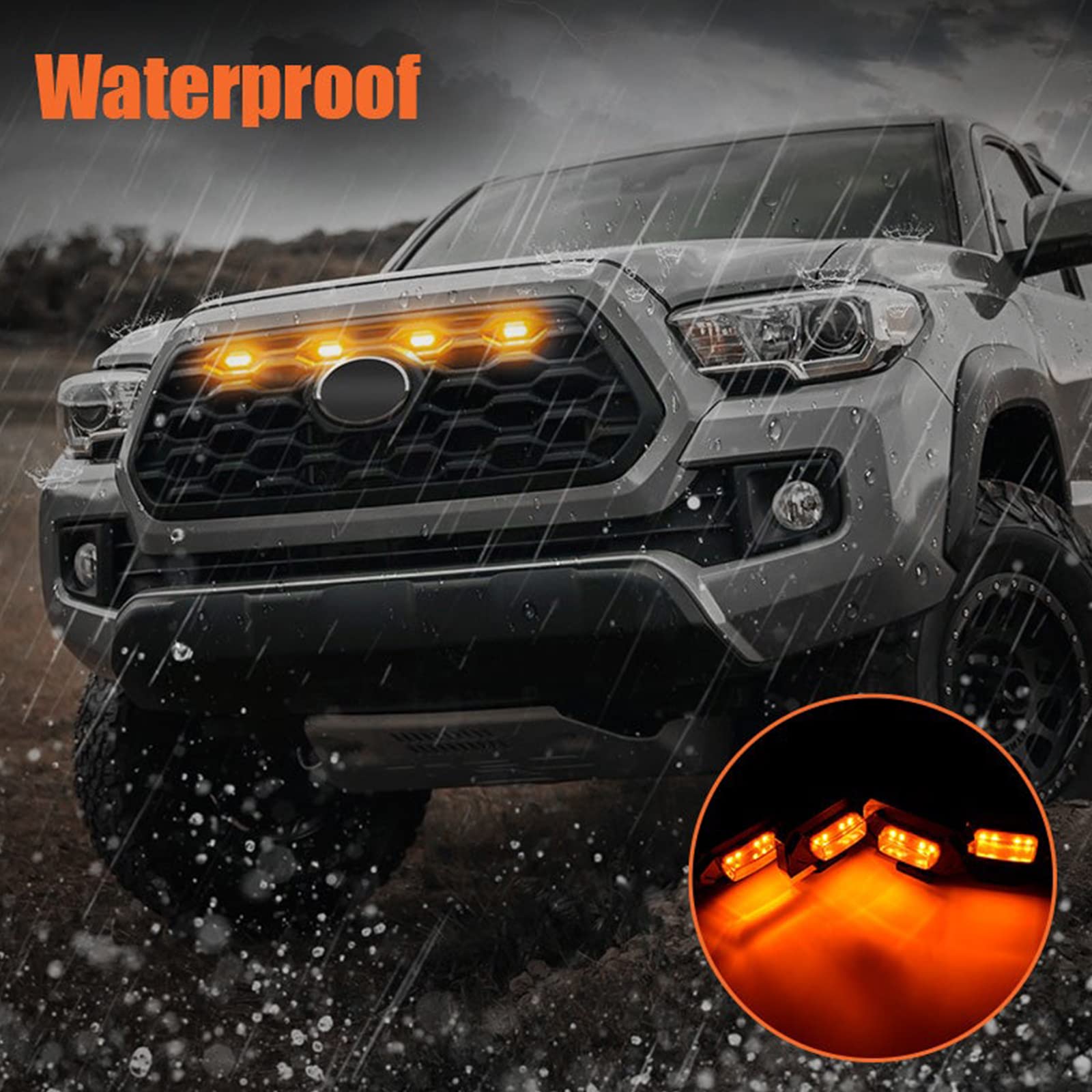 mingjue 4pcs LED Grill Lights for Tacoma 2020-2023, White Light, Black Housing, Fits TRD Off Road & Sport Models