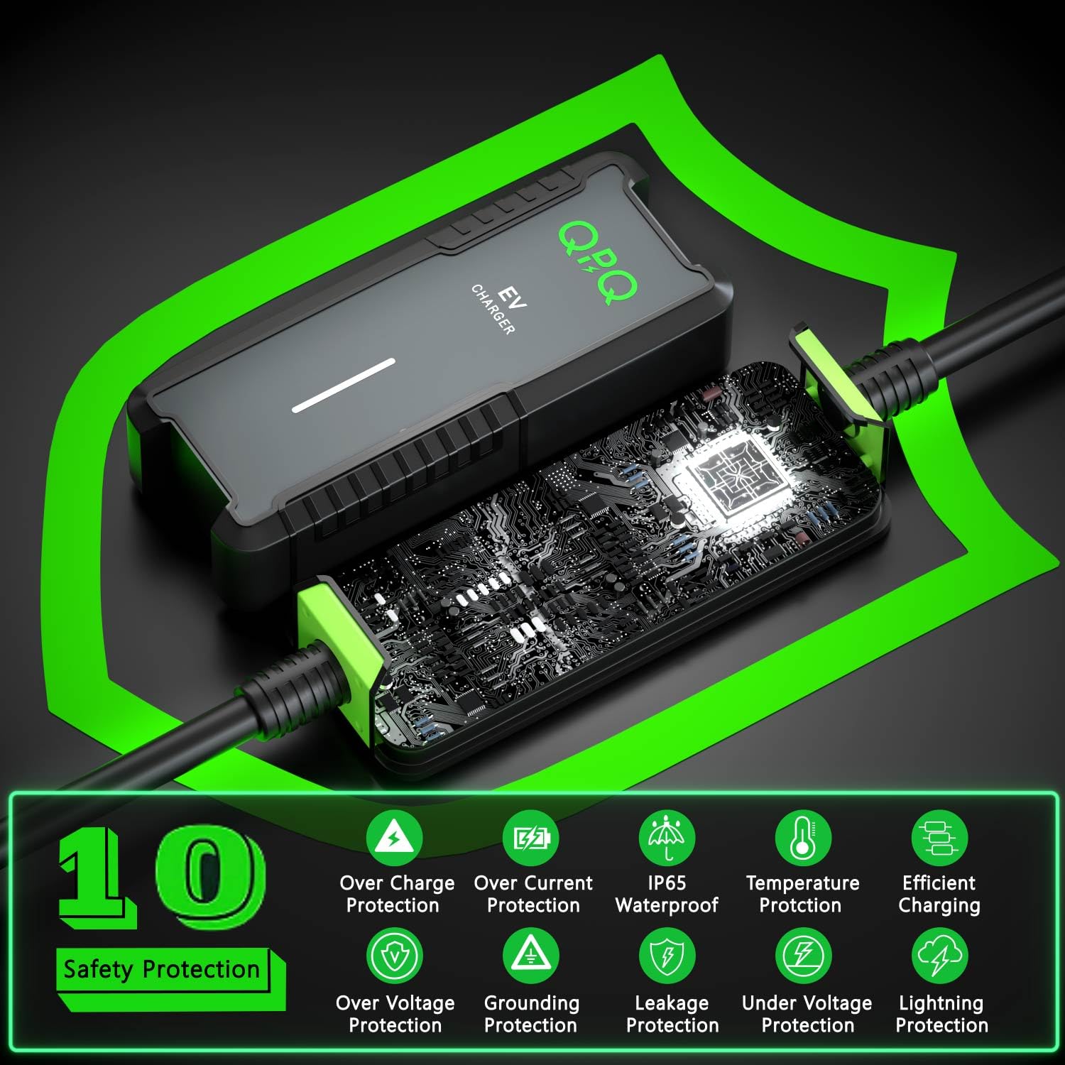 Qpq Level 1-2 Ev Charger, 16 Amp 110-240V Portable Electric Car Charger, Electric Vehicle Charging Stations With Nema 6-20 Plug