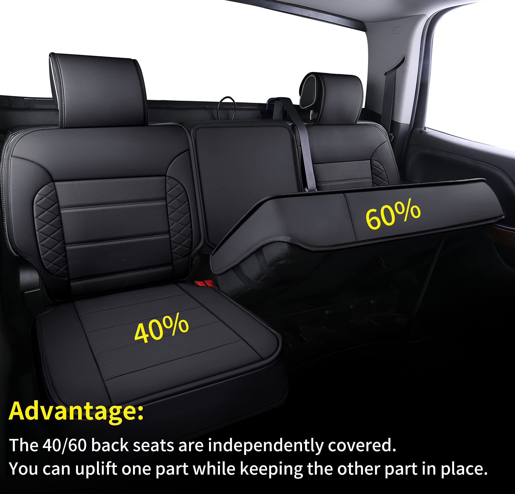 Luckyman Club D04-S2-2 Silverado Seat Covers, Fit For 2019-2023 Chevy Silverado Gmc Sierra 1500 And 2020-2023 2500Hd 3500Hd Crew Cab Water Proof Faux Leather With Center Console Cover(Full Set, Black)