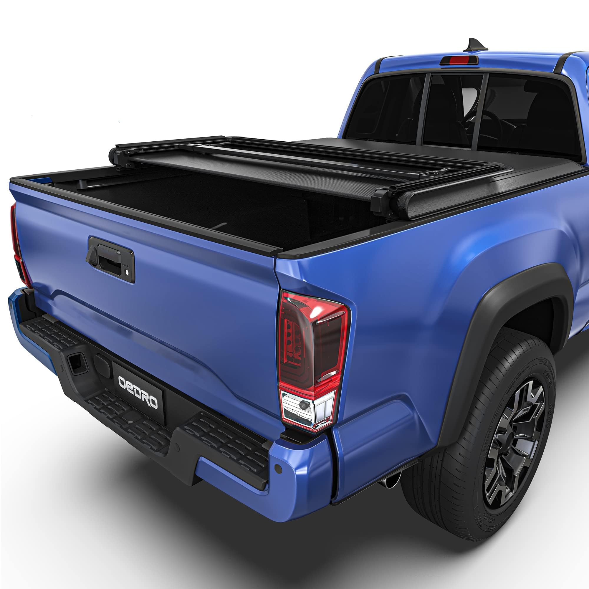 Oedro Soft Tri-Fold Truck Bed Tonneau Cover Compatible With 2016-2023 Toyota Tacoma With 5Ft Bed, Fleetside With Track Rail Syst