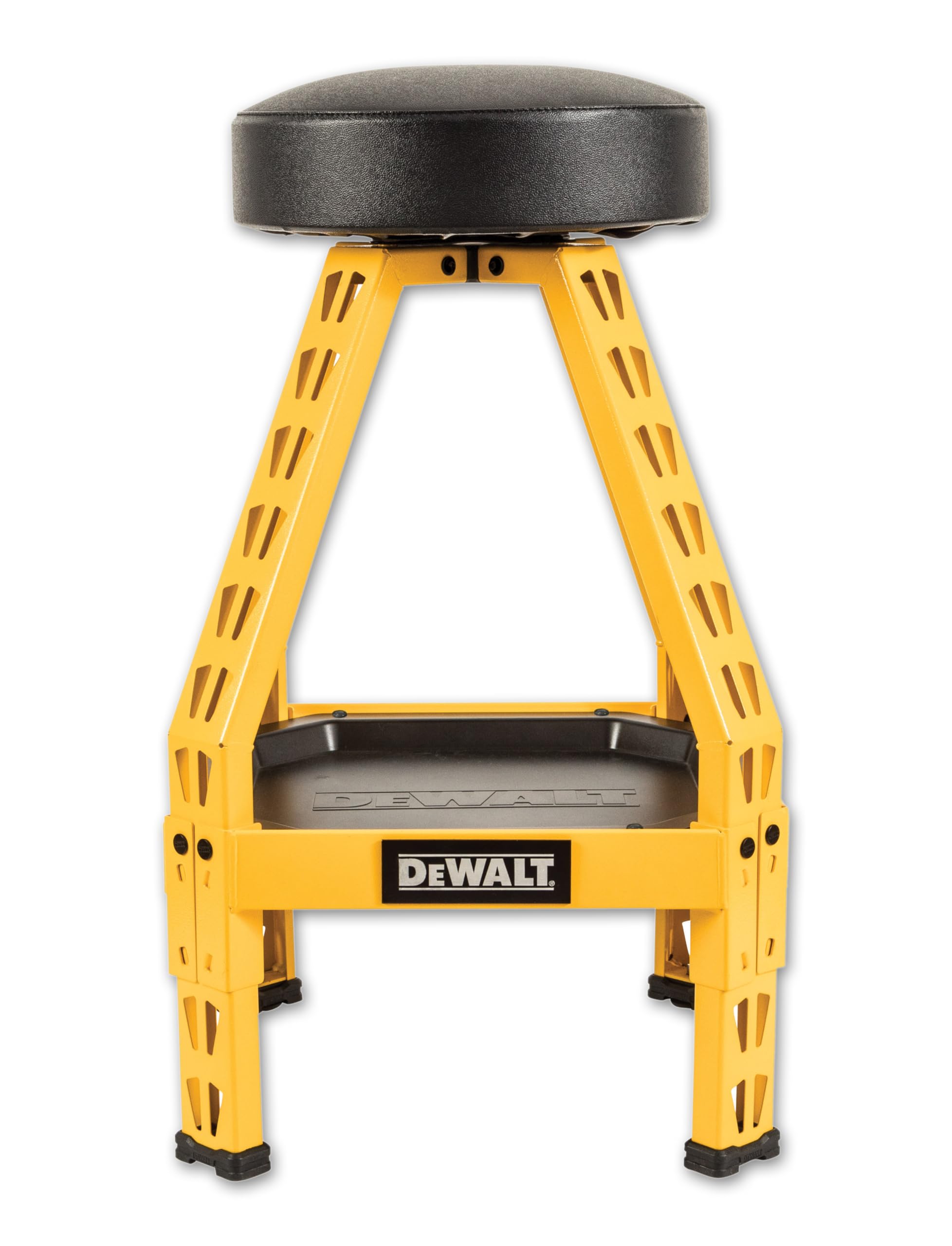 DEWALT Heavy-Duty Metal Stool, 360 Swivel Seat, Steel Frame, 17.13"x17.13"x3", Black/Yellow, Model DXSTFH030KD