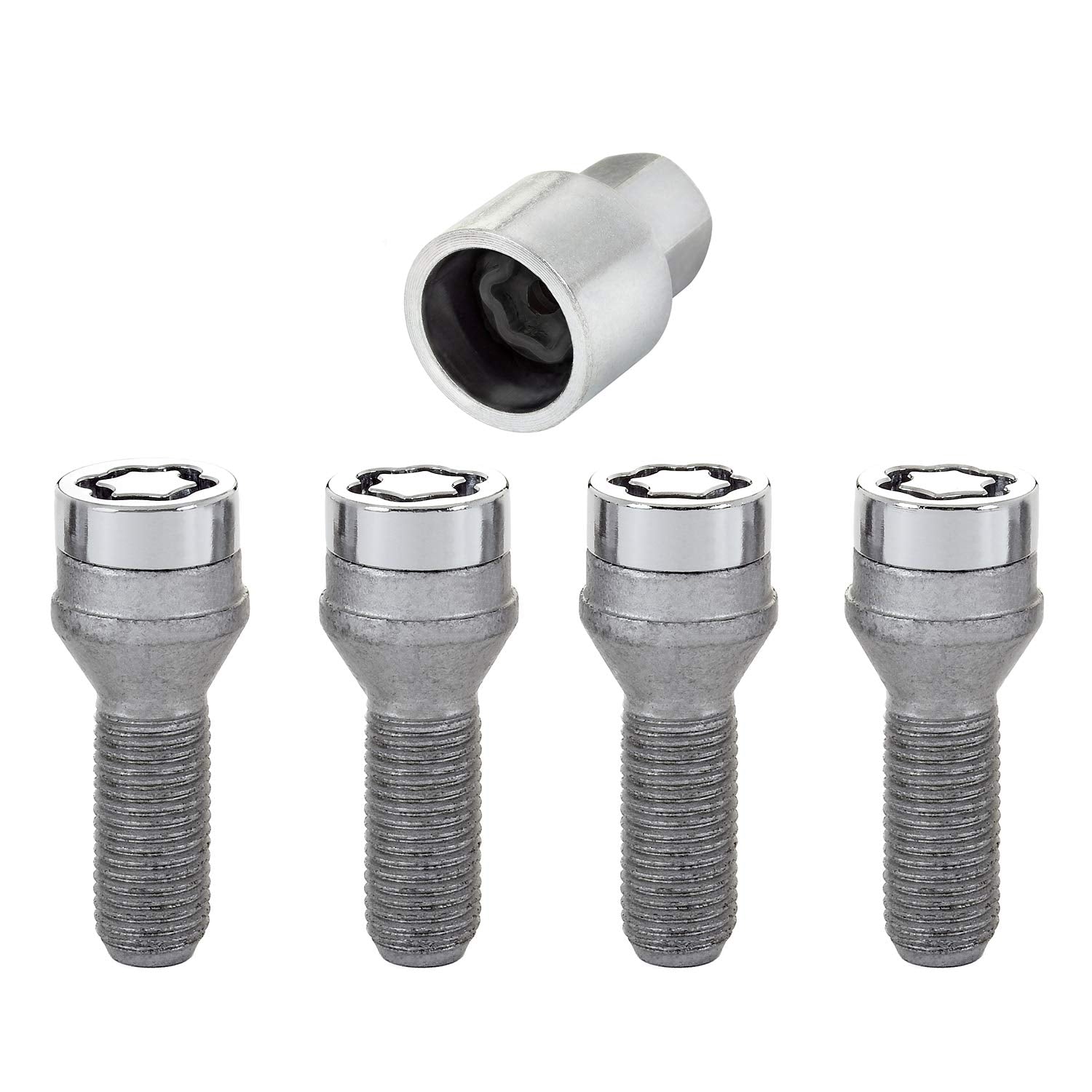 Mcgard 27186 Chrome Bolt Style Cone Seat Wheel Locks (M12 X 1.75 Thread Size) - Set Of 4, 4 Locks / 1 Key