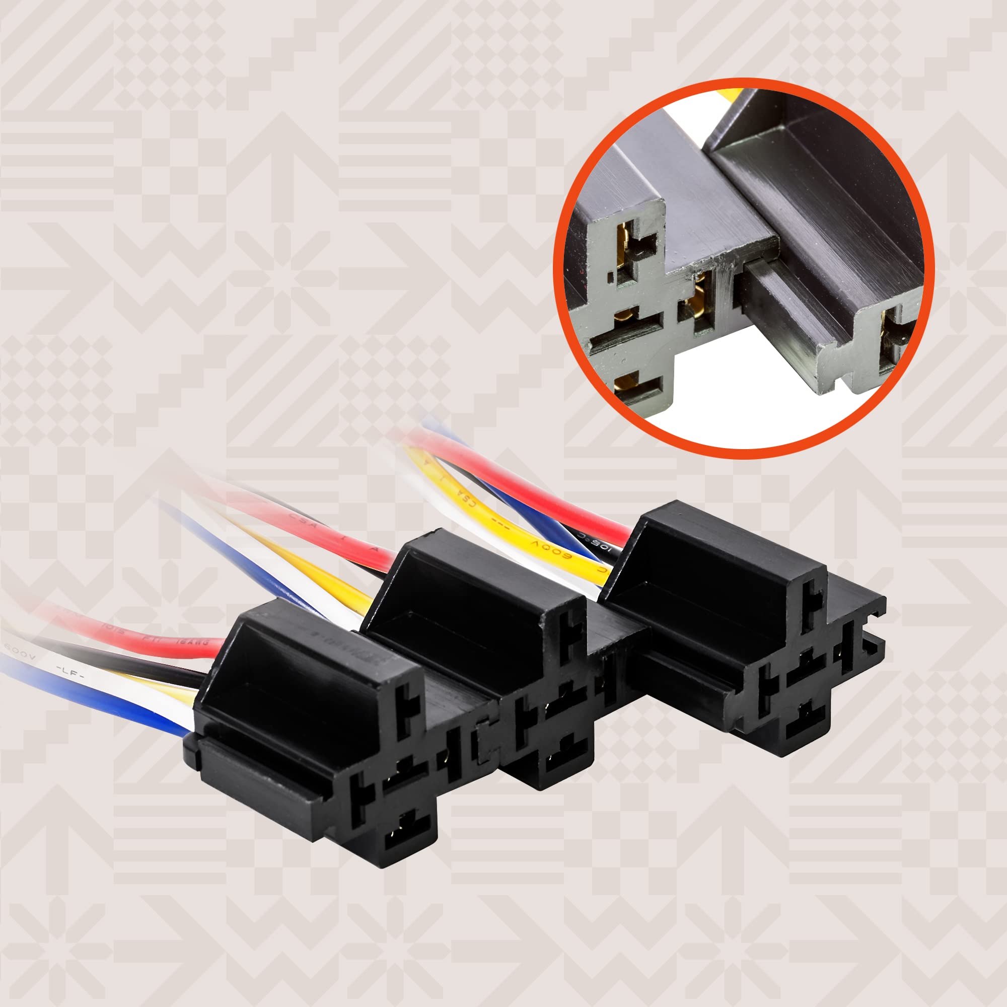 True Mods 6 Pack Bosch Style 5-Pin 12V Relay Kit [Interlocking Harness Socket Holder] [14 Awg Hot Wires] [Spdt] [30/40 Amp] 12 V