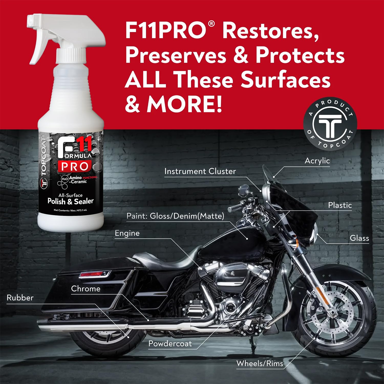 TopCoat F11PRO Ceramic Coating Spray - 16oz All-Surface Polish & Sealer for Cars, Boats, RVs - Advanced Water-Based Protection