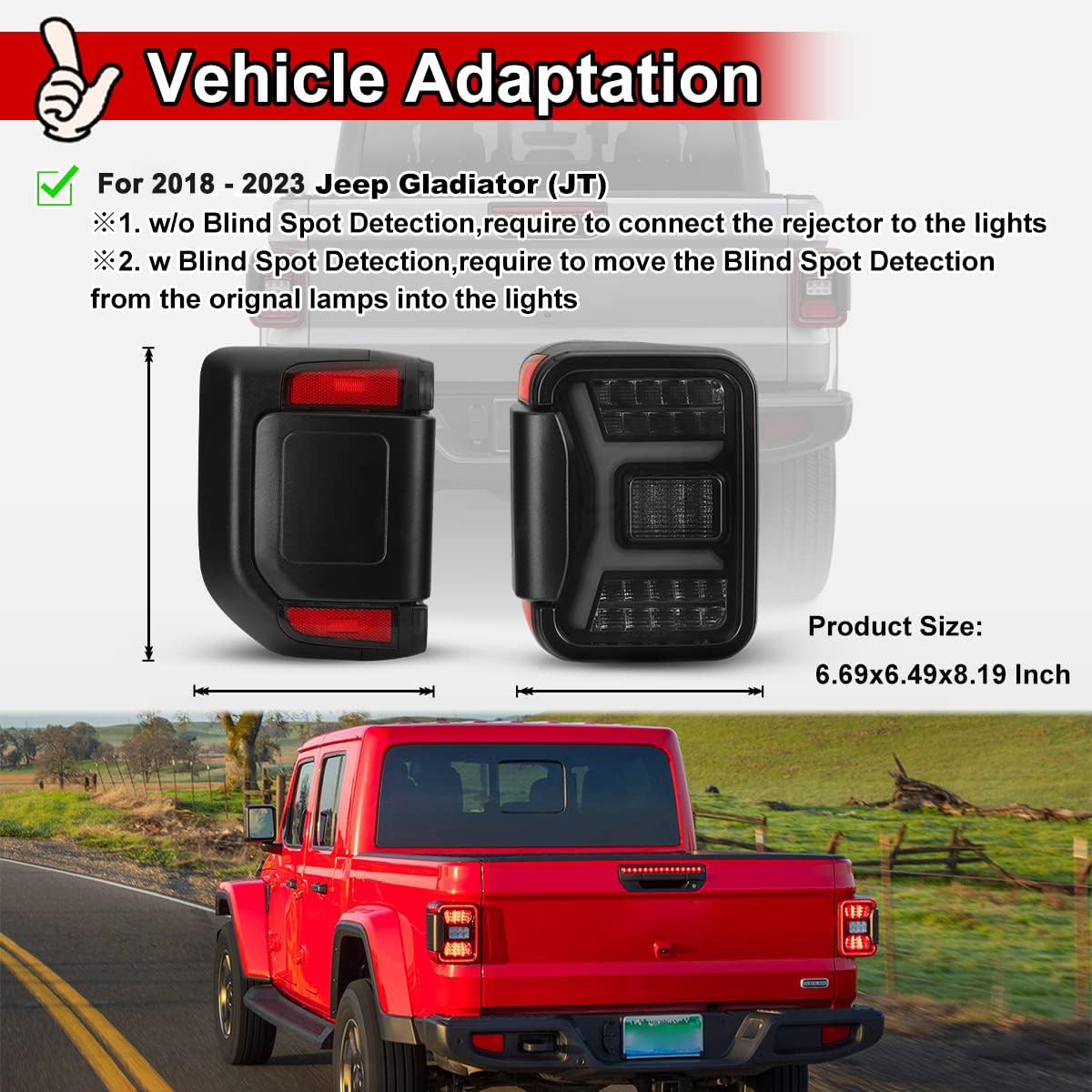 Nixon Offroad Jeep Gladiator JT Tail Lights - Sequential LED Rear Lamps, Matte Black Housing/Smoke Lens, Style 2, 2018-2023