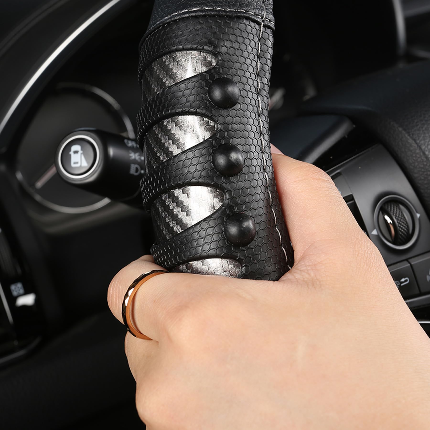 West Llama Microfiber Leather Car Steering Wheel Cover For Men Women,Universal Fit 15.5-16 Inch(Leather Nails-Gray+Black-Large S